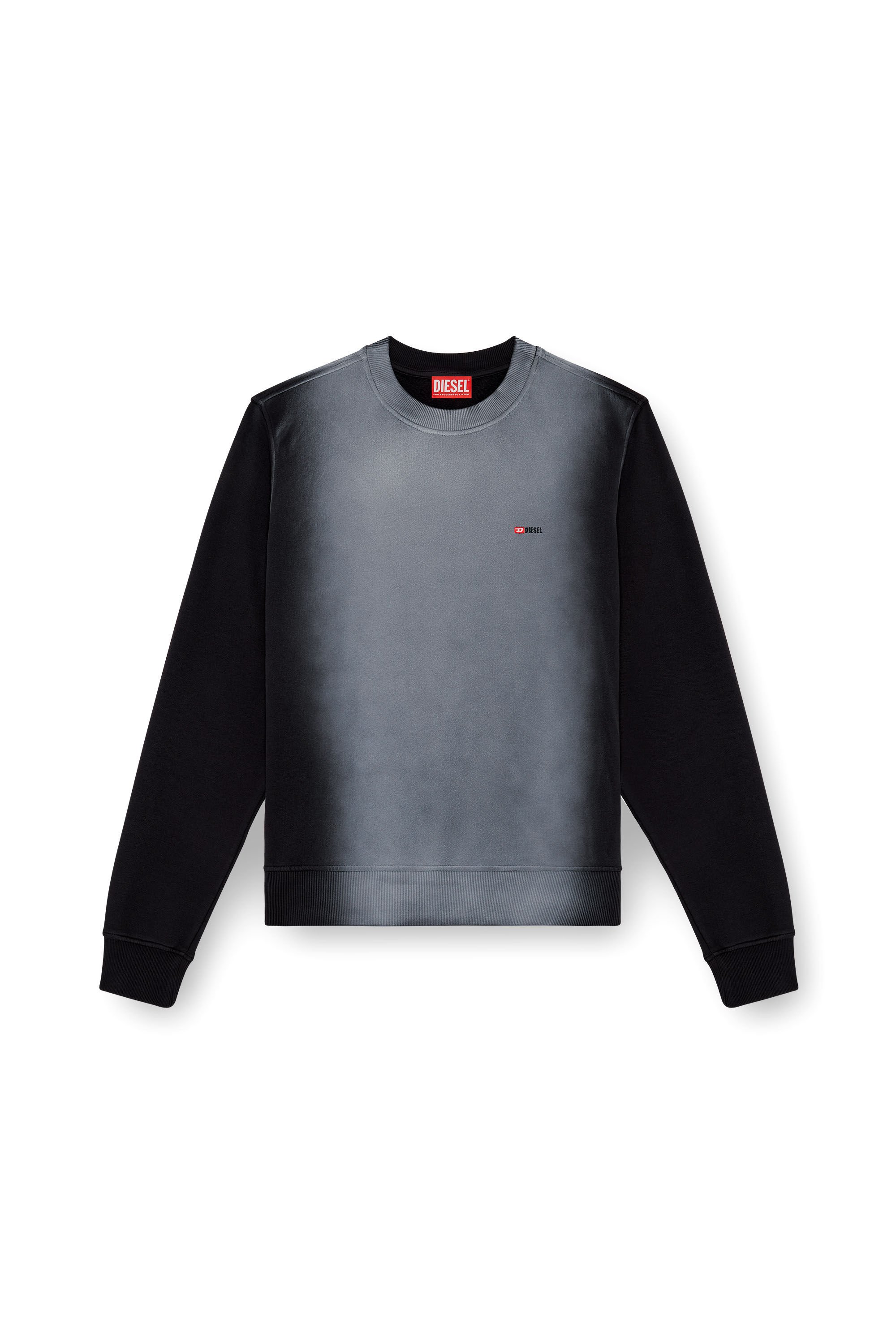 Diesel - S-GINN-K48, Man Cotton sweatshirt with faded patches in Black - Image 2
