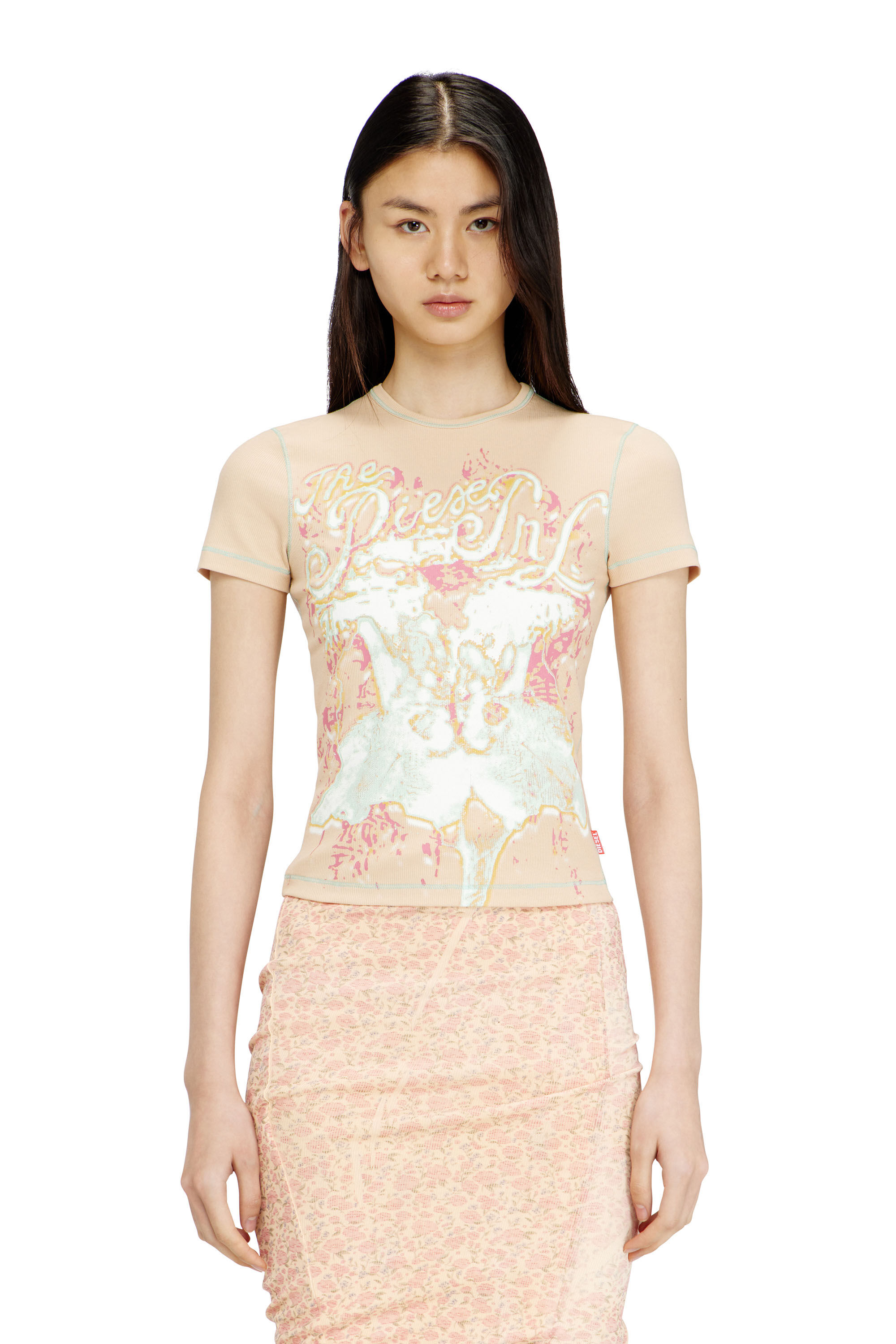 Women's Animalier-print t-shirt in rib stretch jersey | Pink