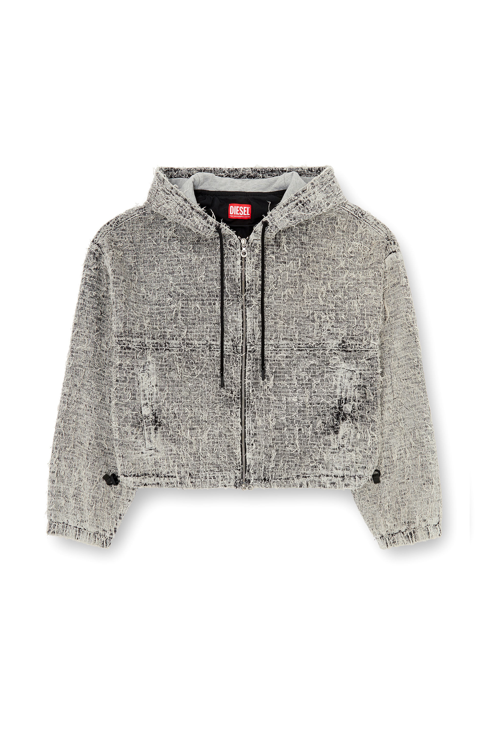 Women's Hooded jacket in bouclé denim | Grey | Diesel