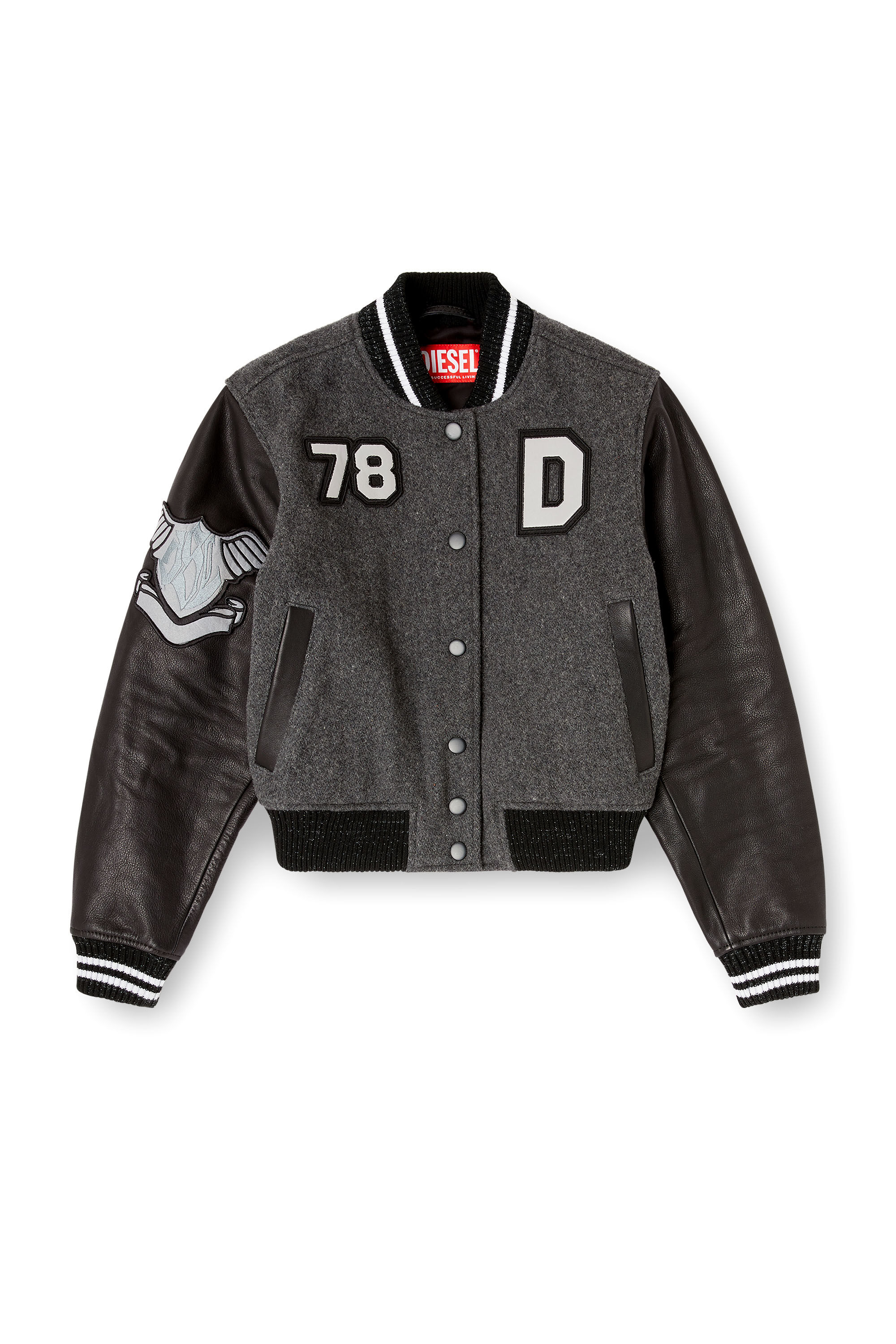 Women's Cropped varsity jacket in wool and leather | Multicolor