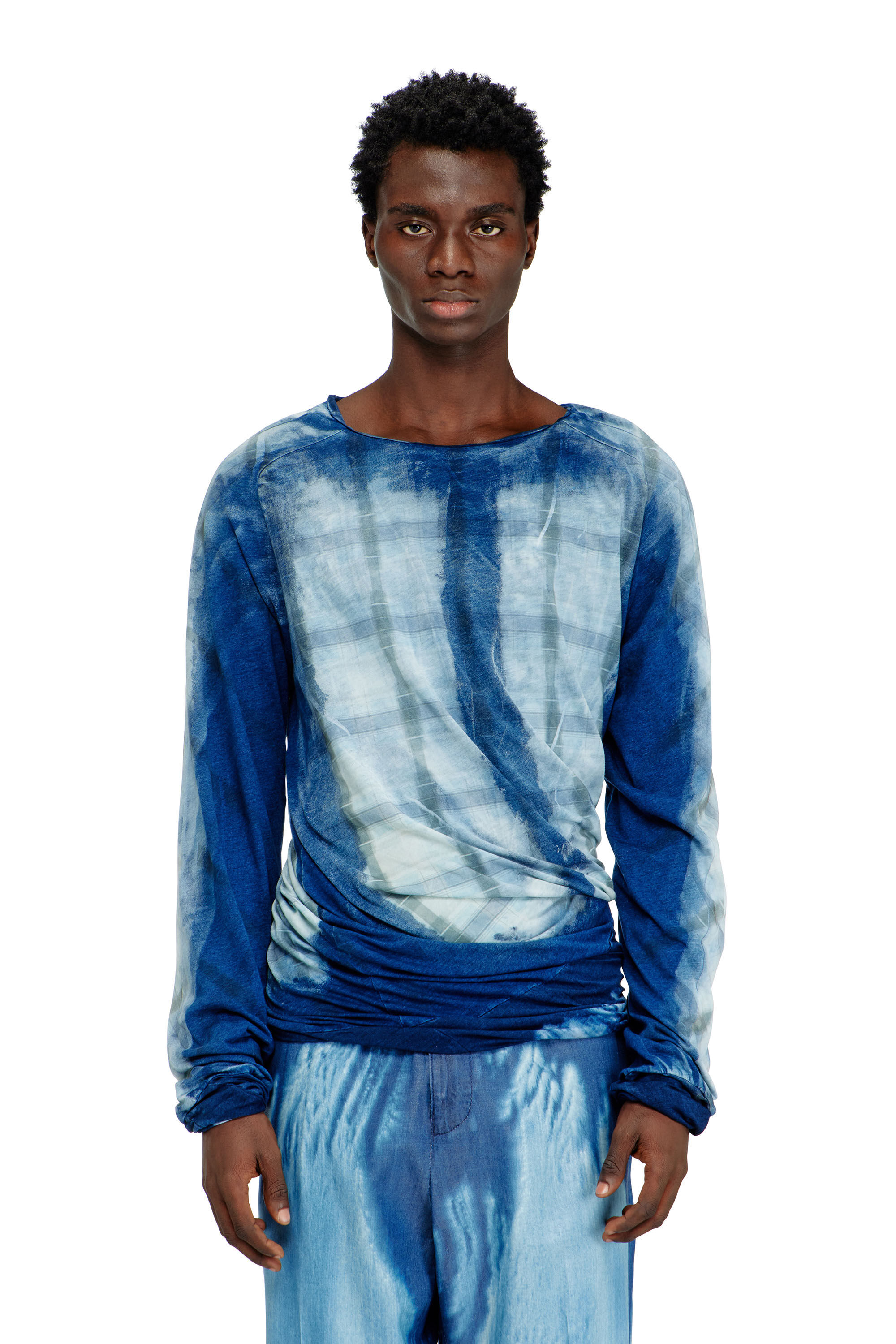 Diesel - T-ANTON-A, Man's Twisted layered top with X-ray effect in Blue - 3