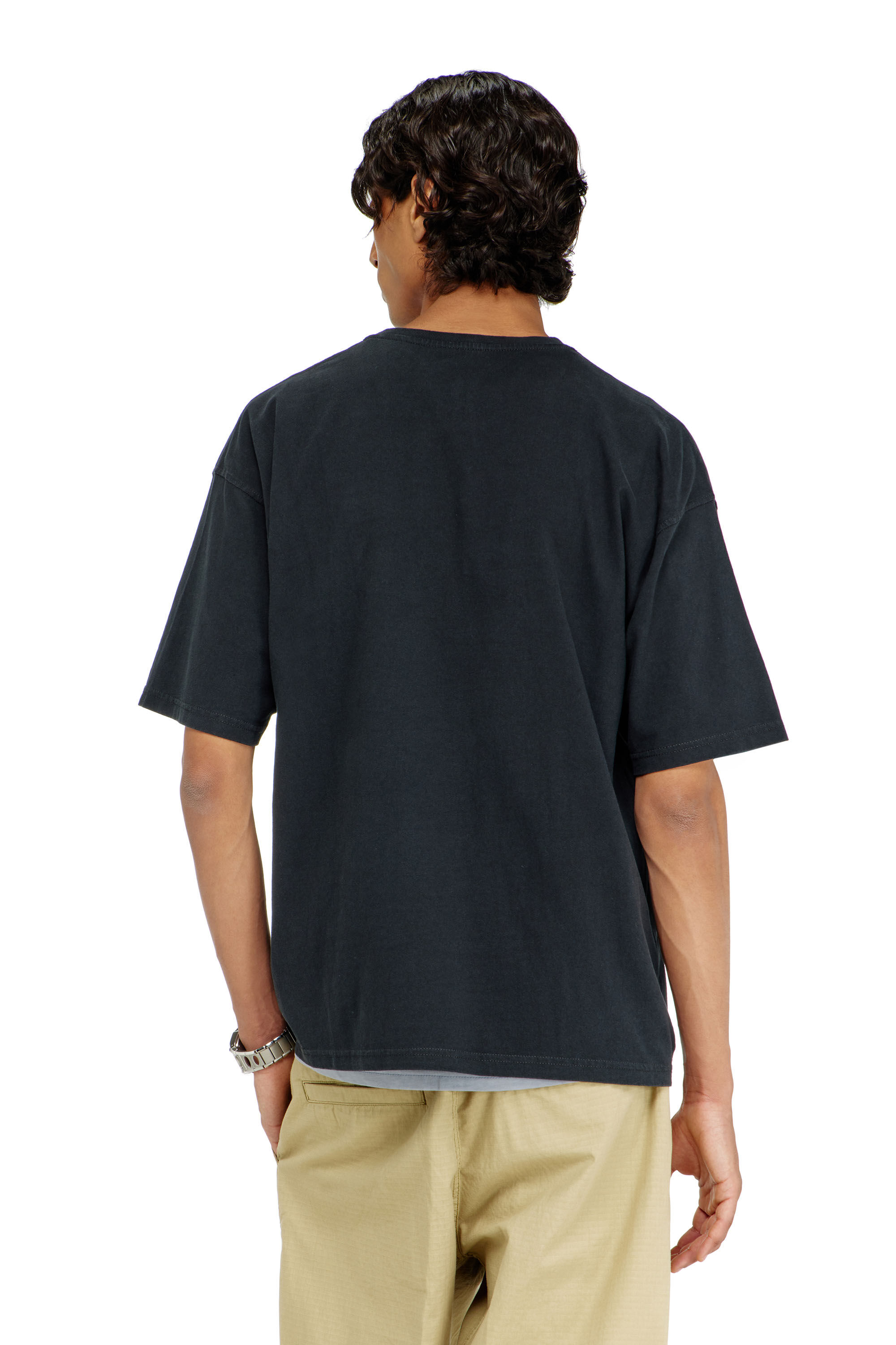 Men's T-shirt with distressed flocked logo | Black | Diesel FI