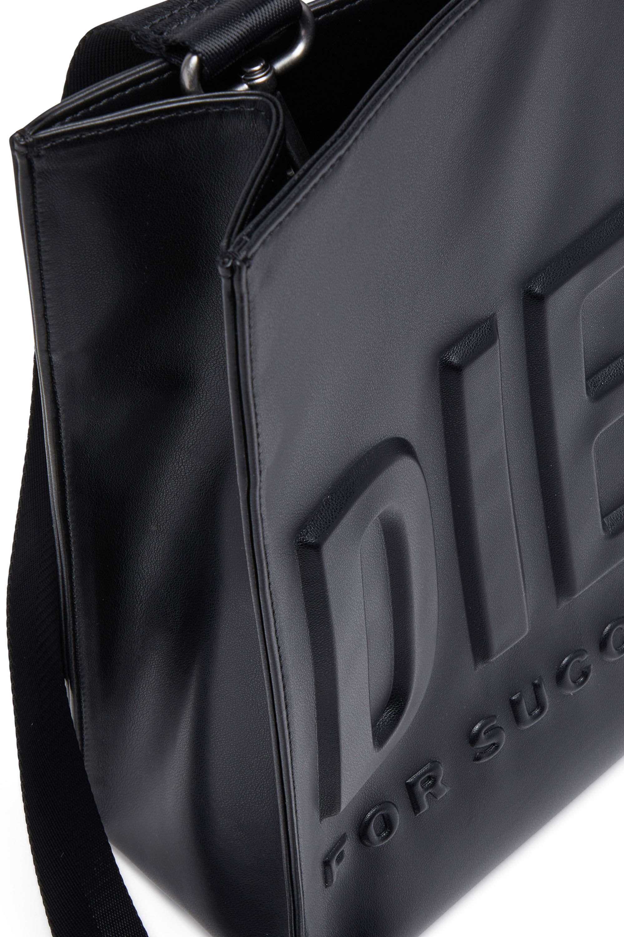 Men s Dsl 3D Recycled PU tote bag with embossed logo Black Diesel