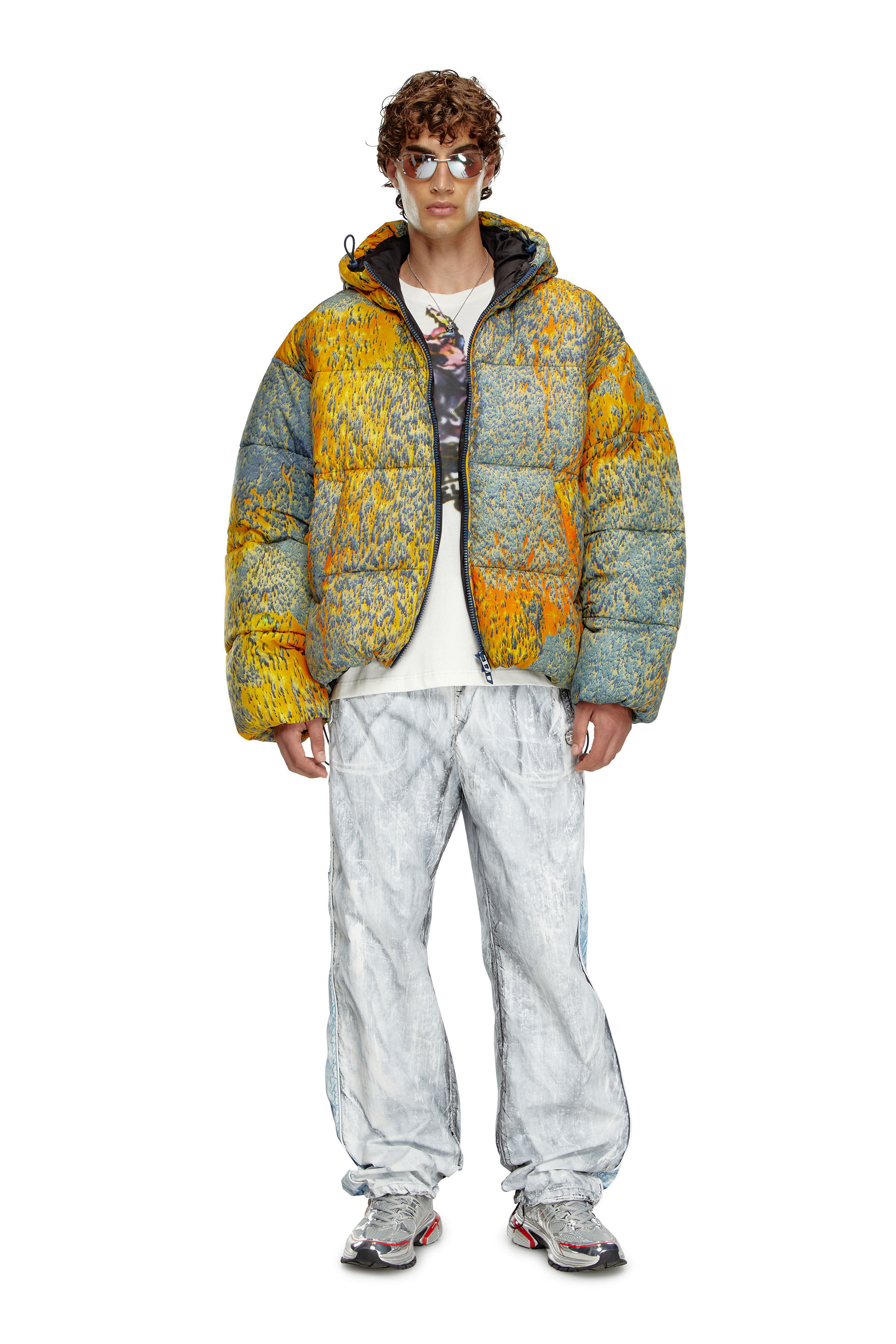 Men s Puffer jacket with acid rain effect Multicolor Diesel