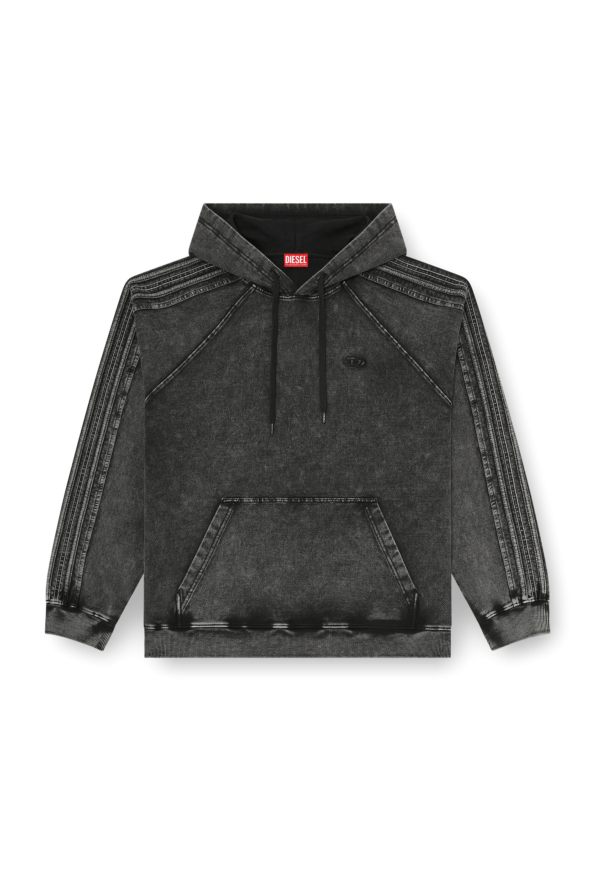 Diesel - S-ALTBOXT-HOOD, Man's Hoodie in washed cotton with Oval D embroidery in Black/Dark grey - 2
