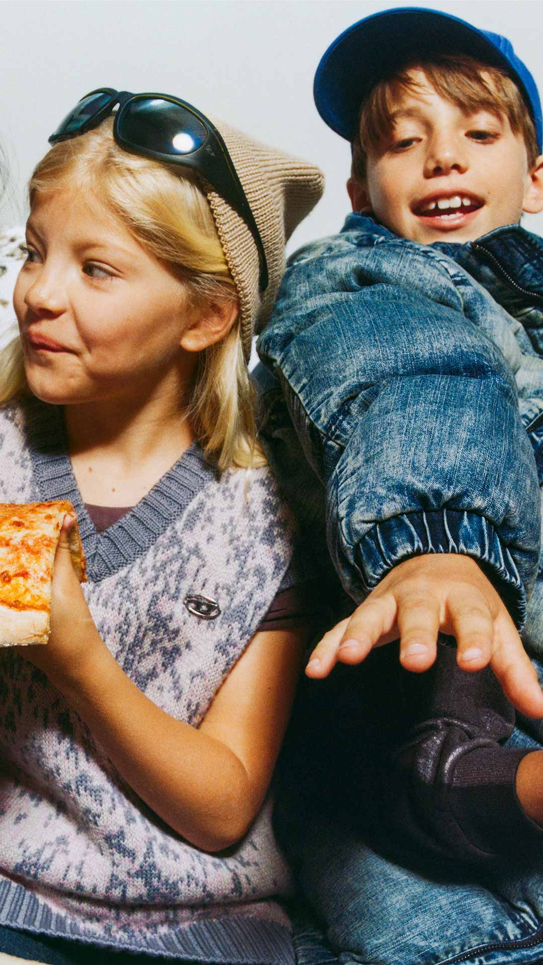 A group of kids wearing SS25 Diesel Collection