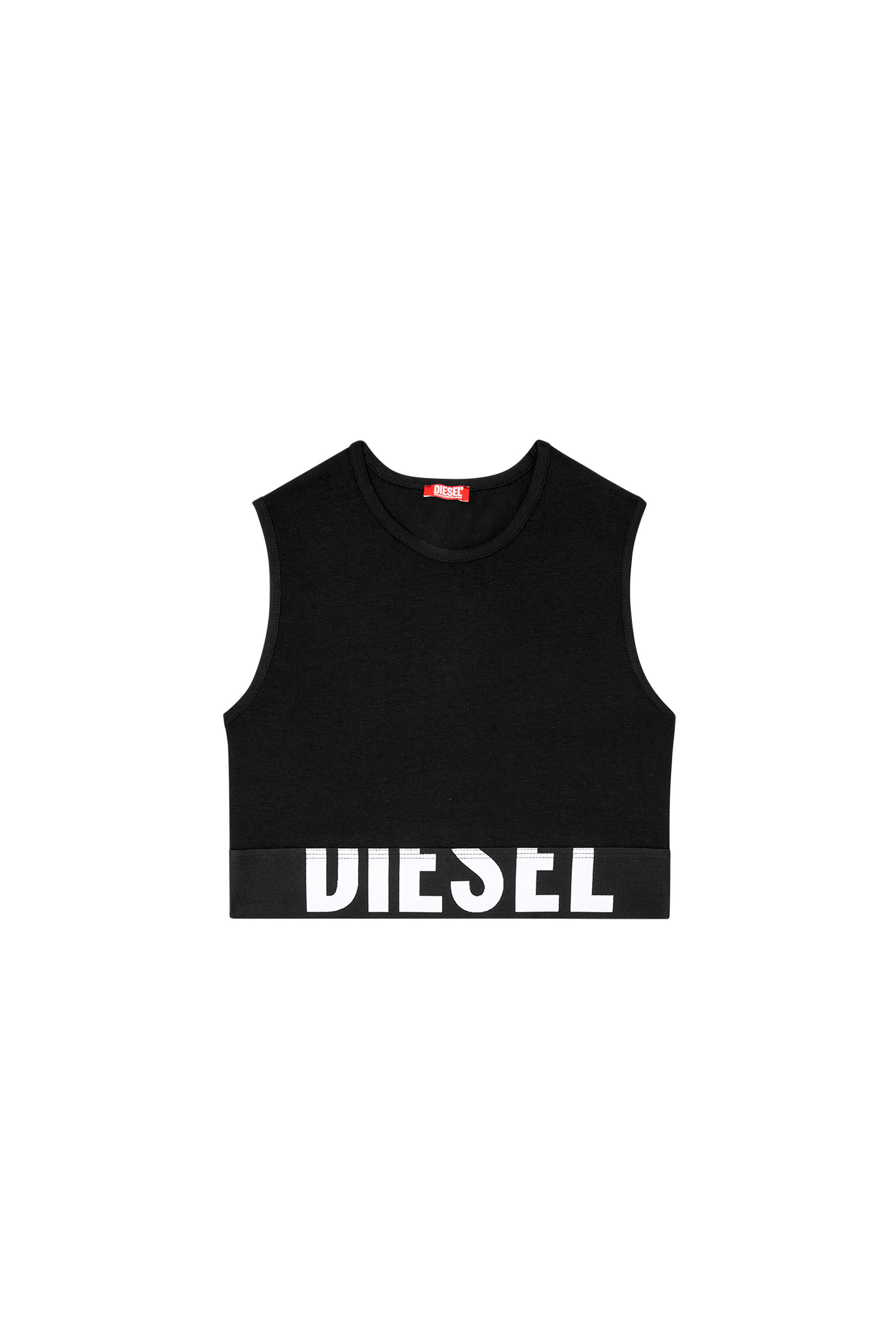 Diesel - ADA-D-POP, Woman's Cropped tank top with cut-off logo in Black - 4