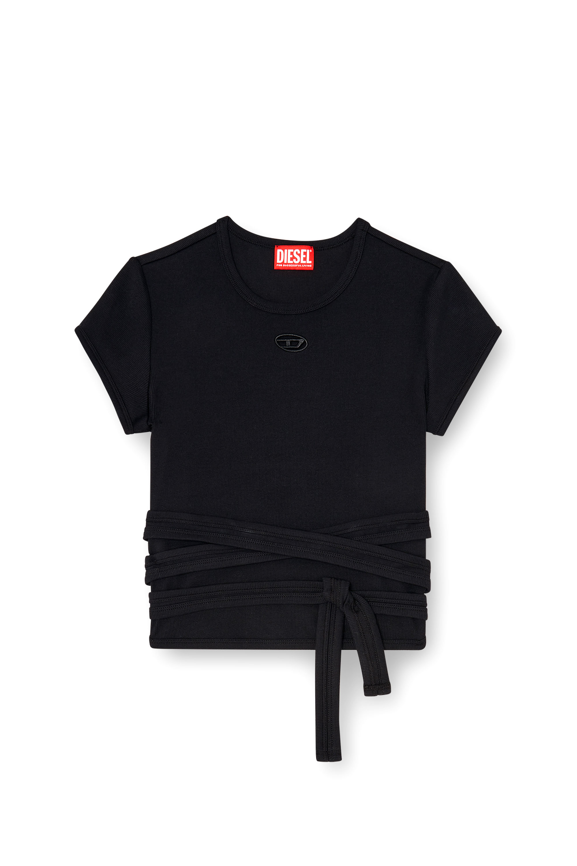 Diesel - T-BUNNY-TAIL-S1, Woman's Ribbed t-shirt with wrap-around laces in Black - 3