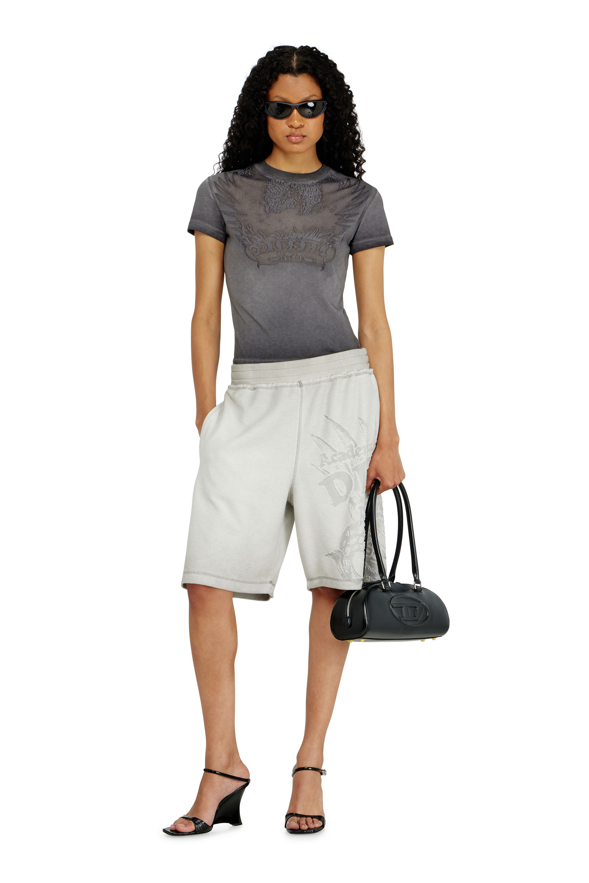 Diesel - T-ILA-AA7, Woman's Slim T-shirt with d&eacute;vor&eacute; Phoenix in Grey - 2