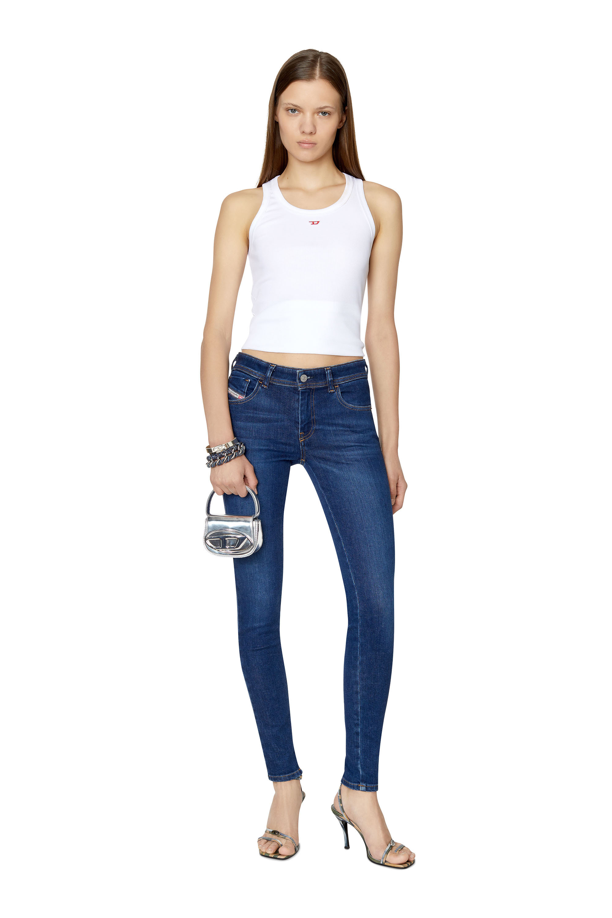 Diesel - 2018 SLANDY-LOW 09C19 Super skinny Jeans, Dark Blue - Image 5