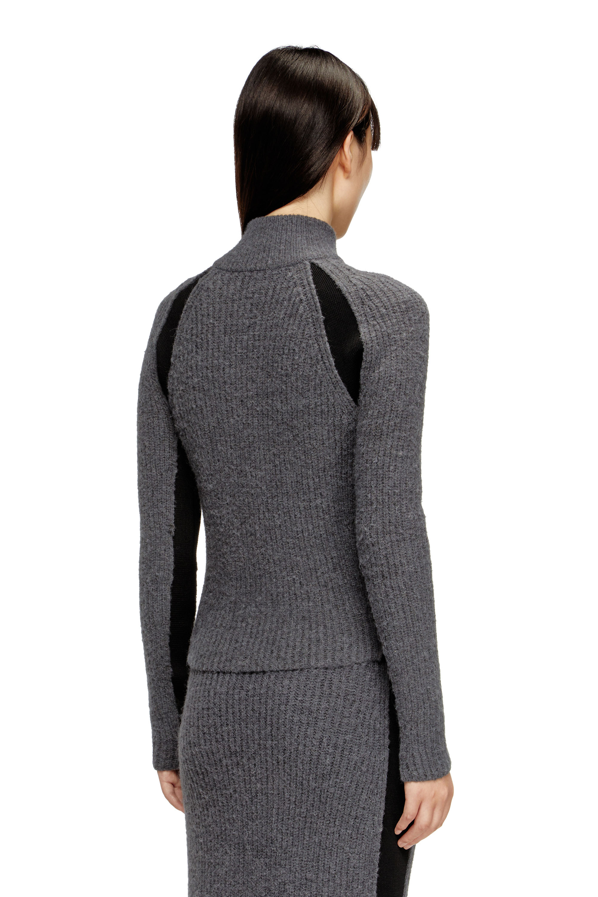 Diesel - M-LOUISE, Woman's Alpaca-blend cardigan with contrast inserts in Grey - 4