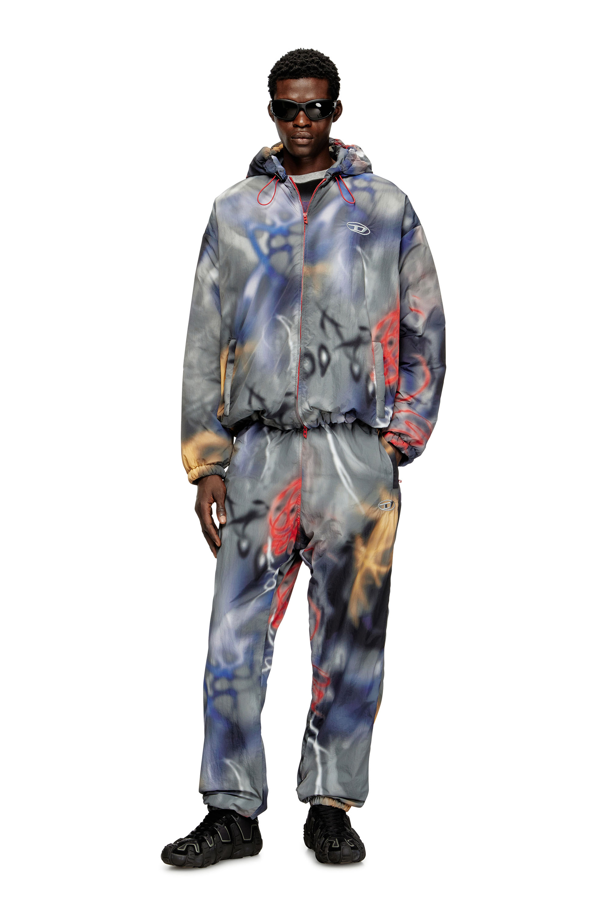Diesel - J-MIRR, Man's Padded windbreaker with graffiti print in Blue/Grey - 2