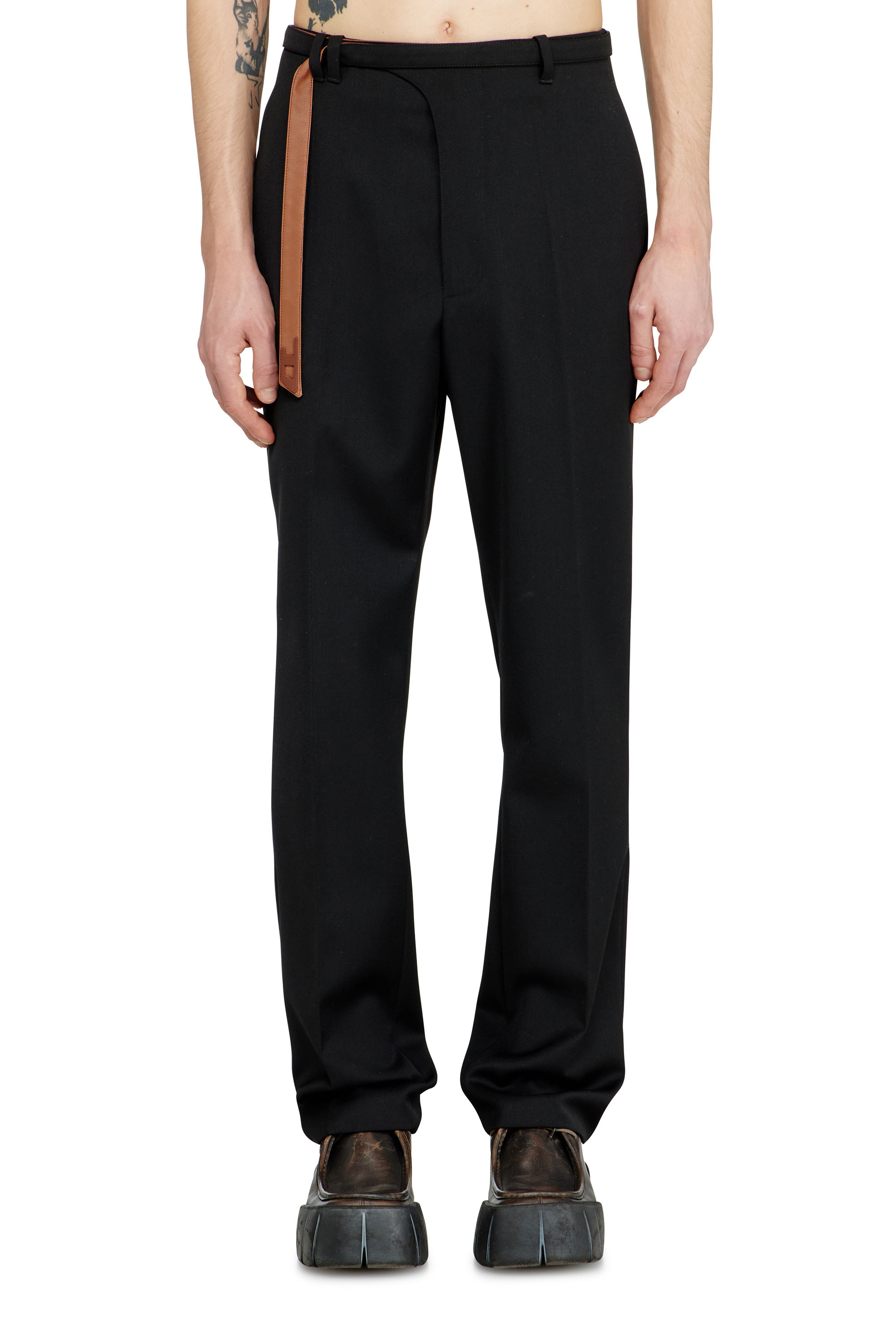 Diesel - P-NEDAR-A, Man's Tailored pants with biker belt strap in Black - 3