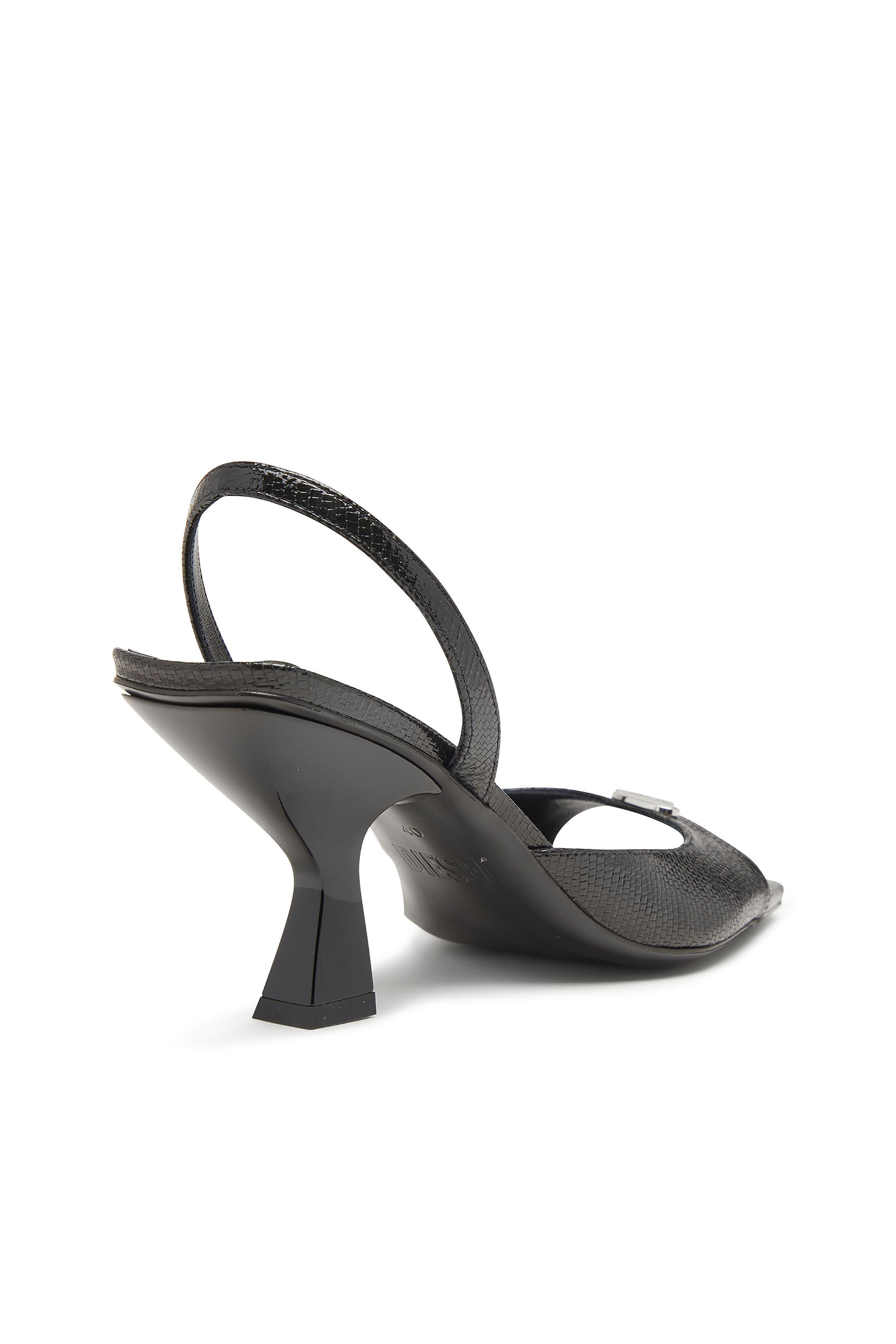 Diesel - D-AMBER 75 SANDAL, Woman's D-Amber-Slingback sandals in lizard-effect leather in Black - 4
