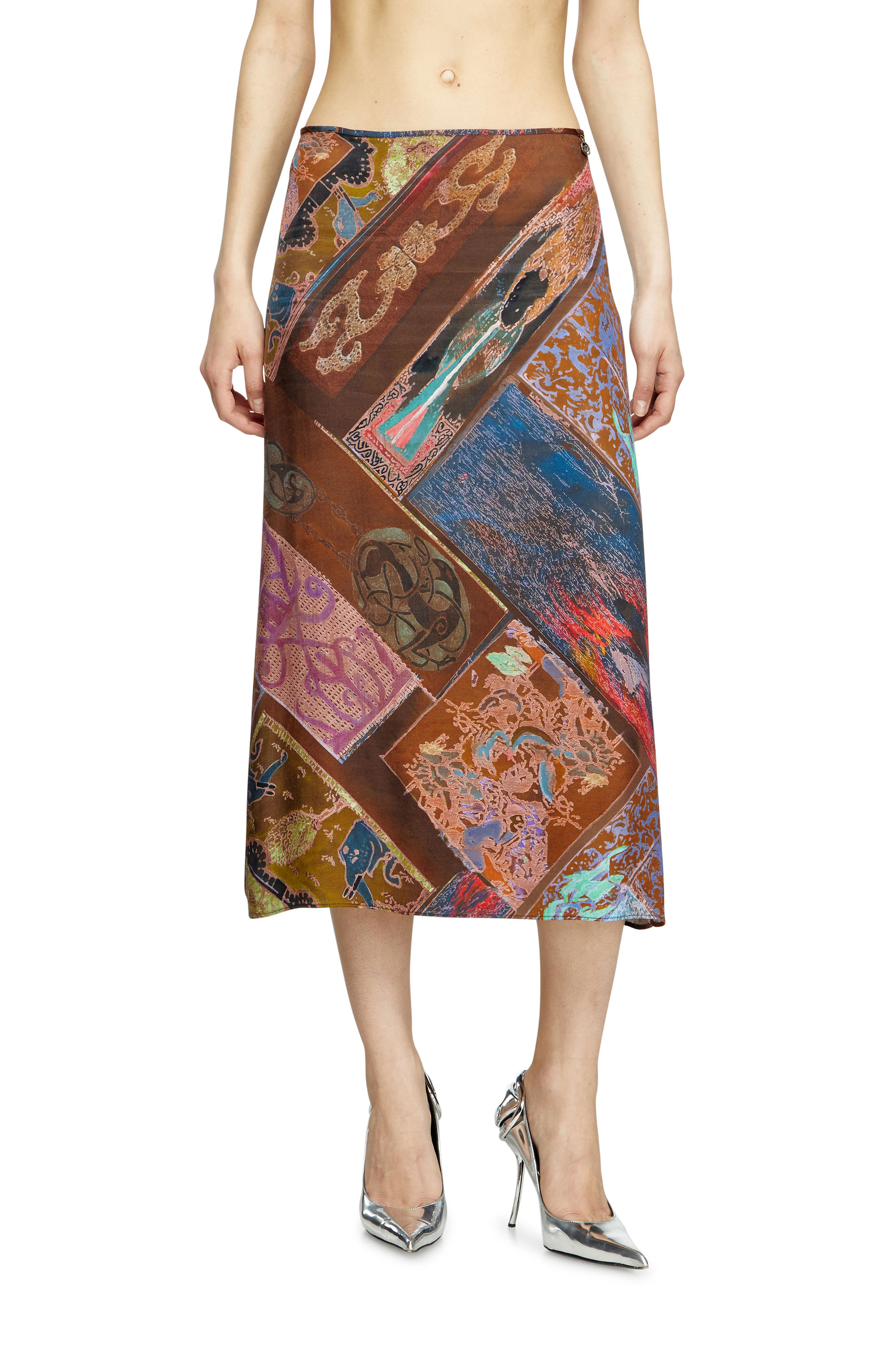 Diesel - O-RCHID, Woman's Viscose midi skirt with Heraldic print in Brown - 3