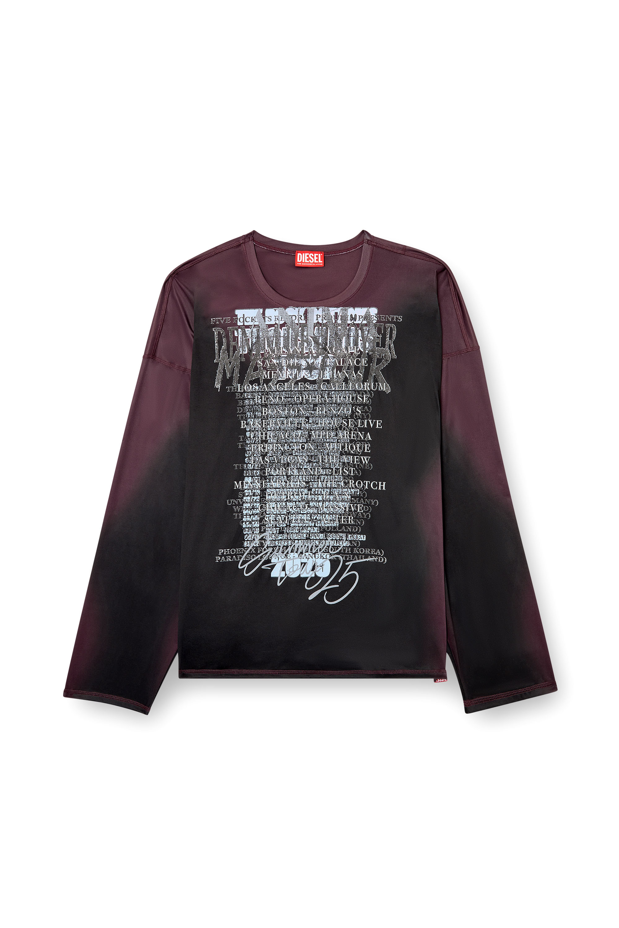 Diesel - T-OLAVI-AA, Unisex's Long-sleeve tech-jersey T-shirt with lyrics print in Black/Violet - 2