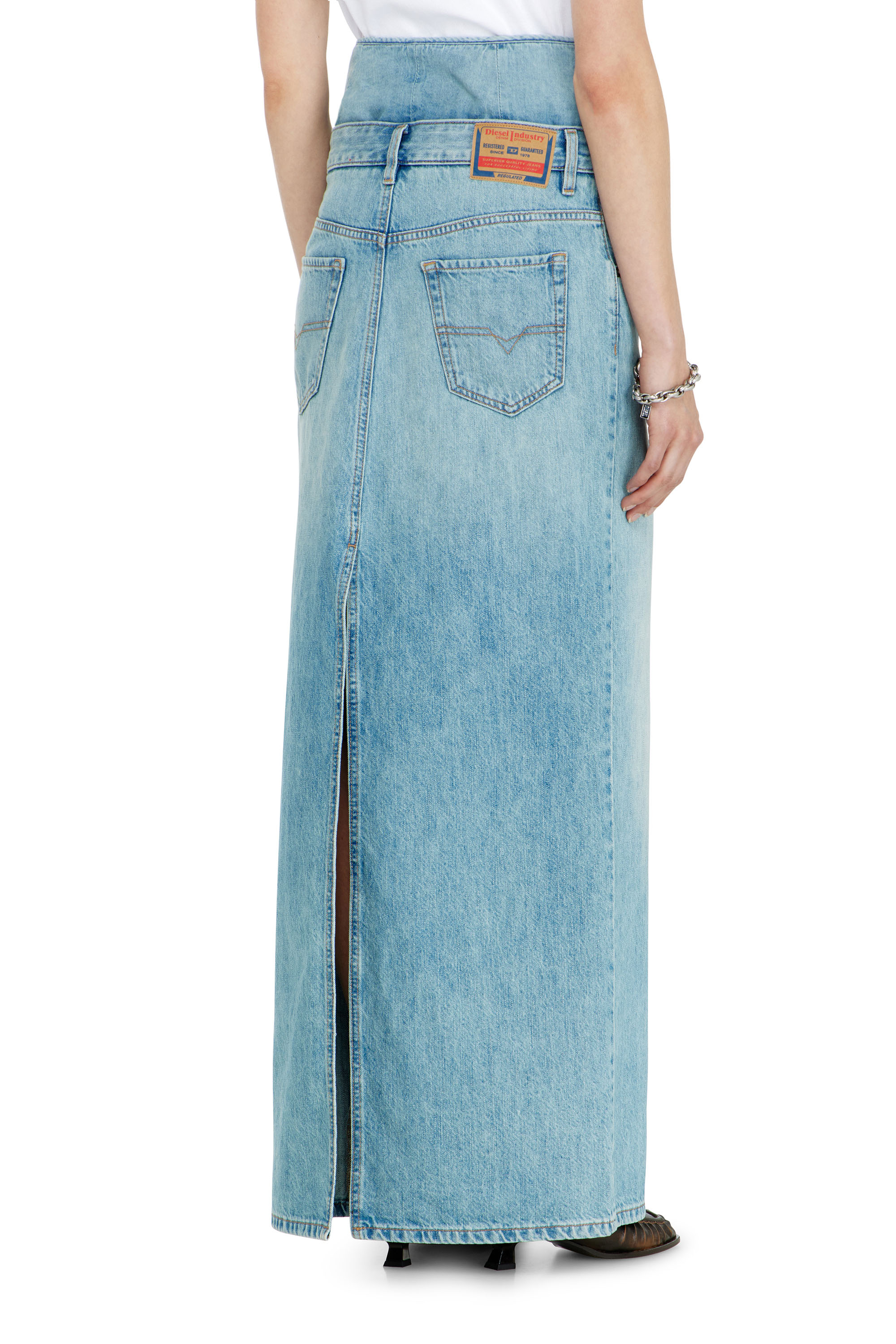 Diesel - DE-SPIVEY, Woman's Jean-illusion denim maxi skirt with slits in null - 3