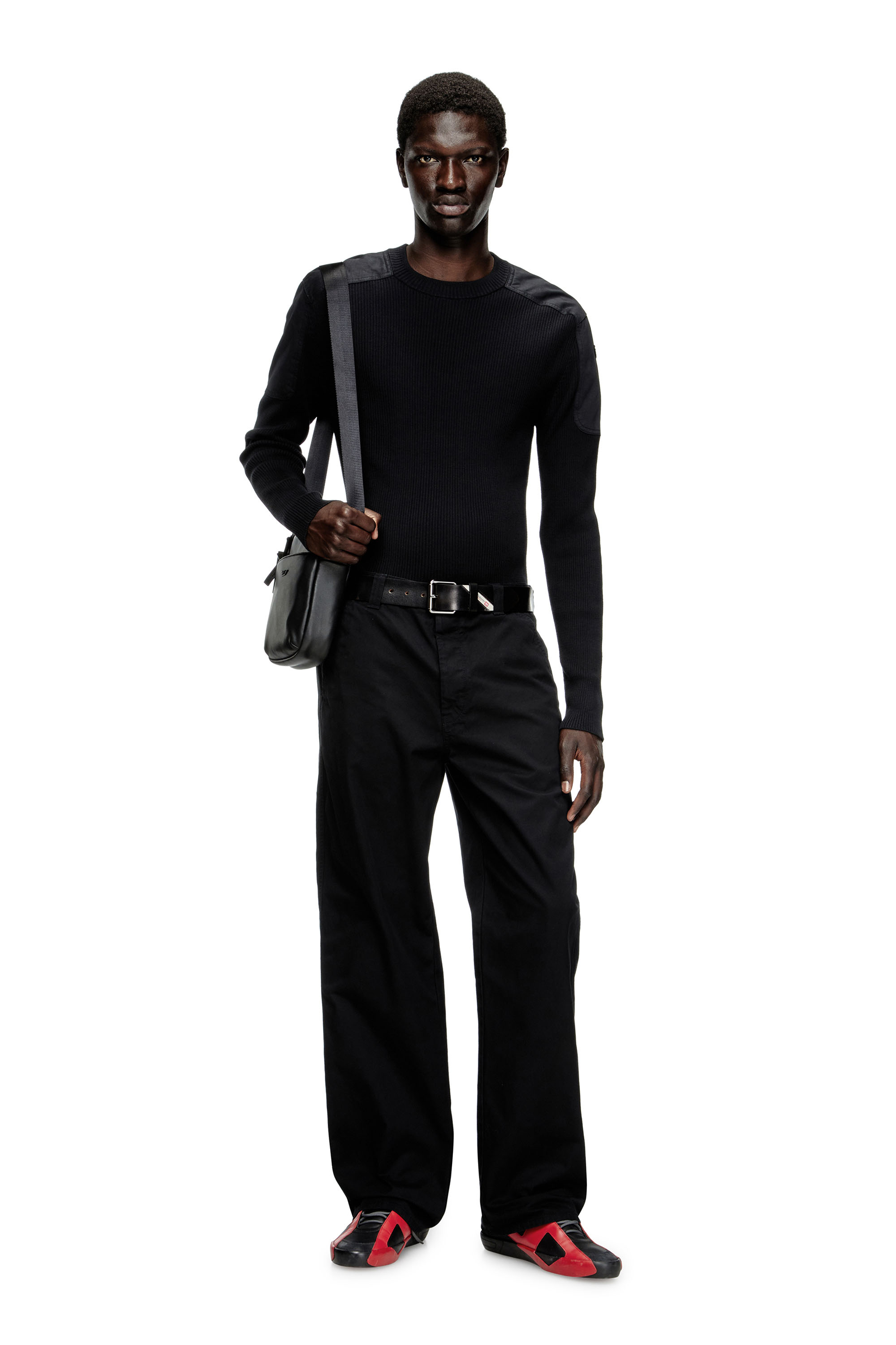 Diesel - K-MARTIN, Man's Ribbed jumper with shoulder panels in Black - 2