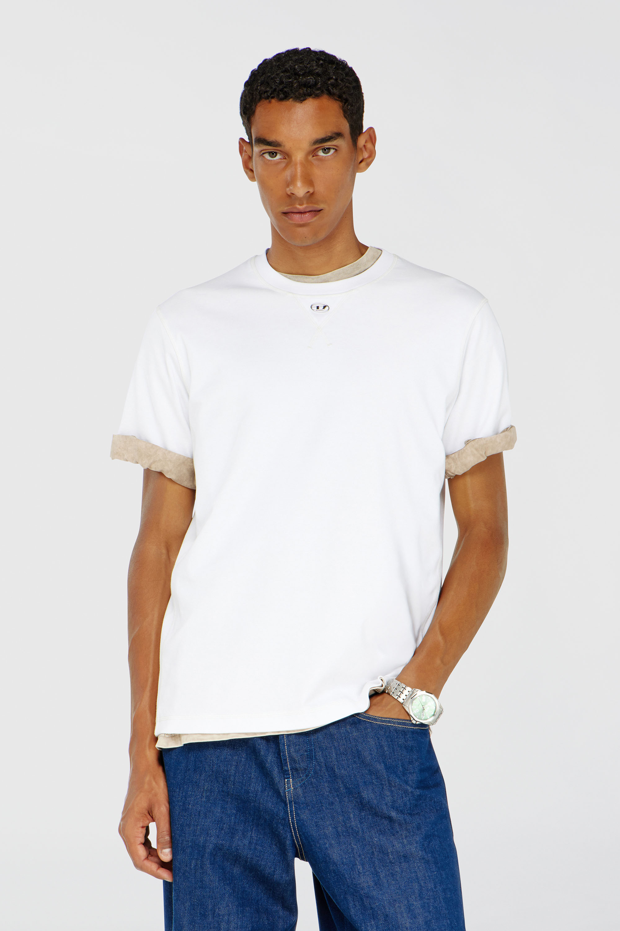 Diesel - T-MADJUST-TR, Man's Regular T-shirt with crew neck and Oval D in White - 3