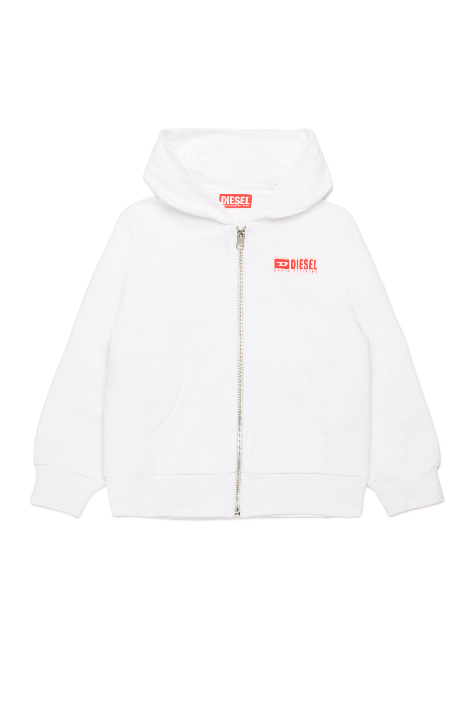 Diesel - SVOUGZIP OVER, Man's Zip-up hoodie with smudged logo in White - 1