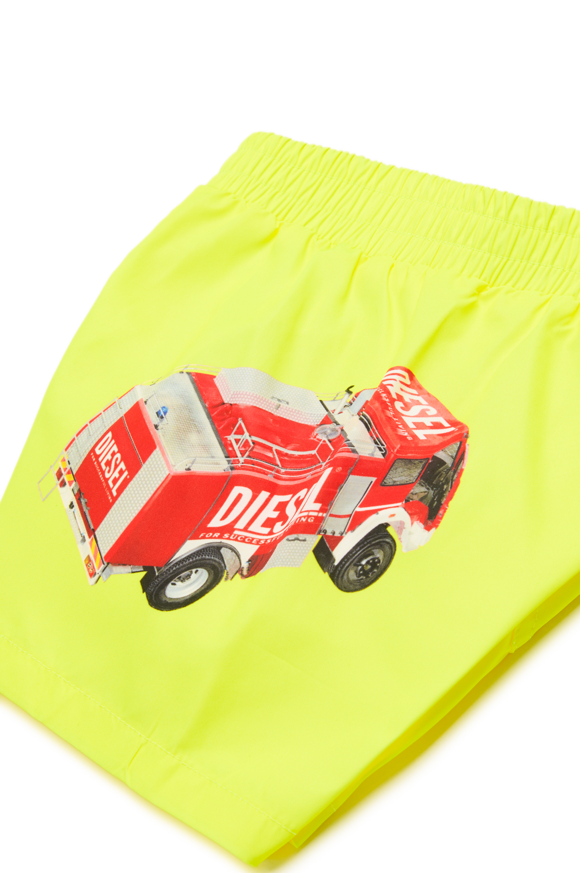 Diesel - MIPERRIB, Man's Swim shorts with fire truck print in Yellow Fluo - 4