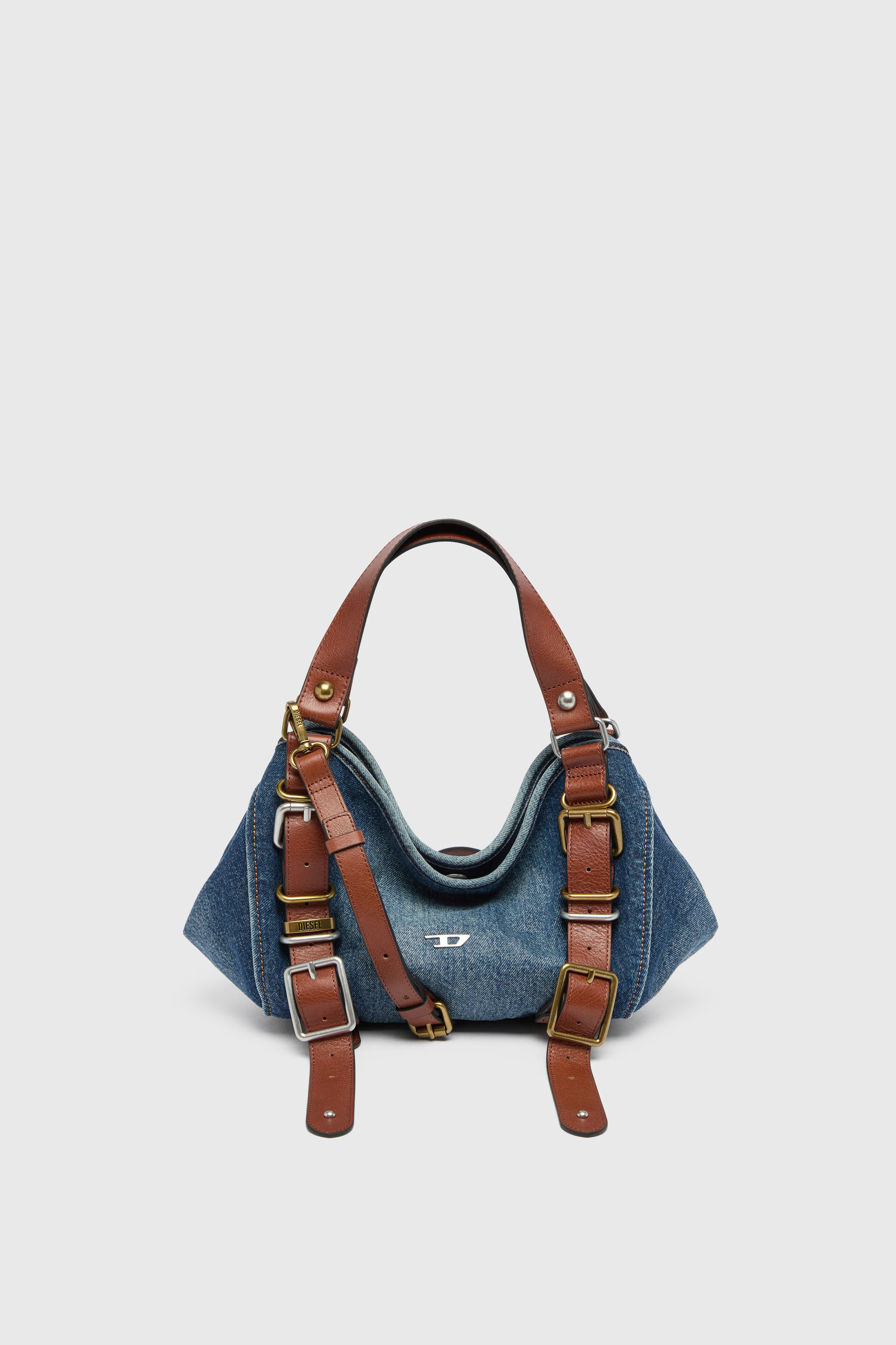 D-One-Small top-handle bag in denim and leather