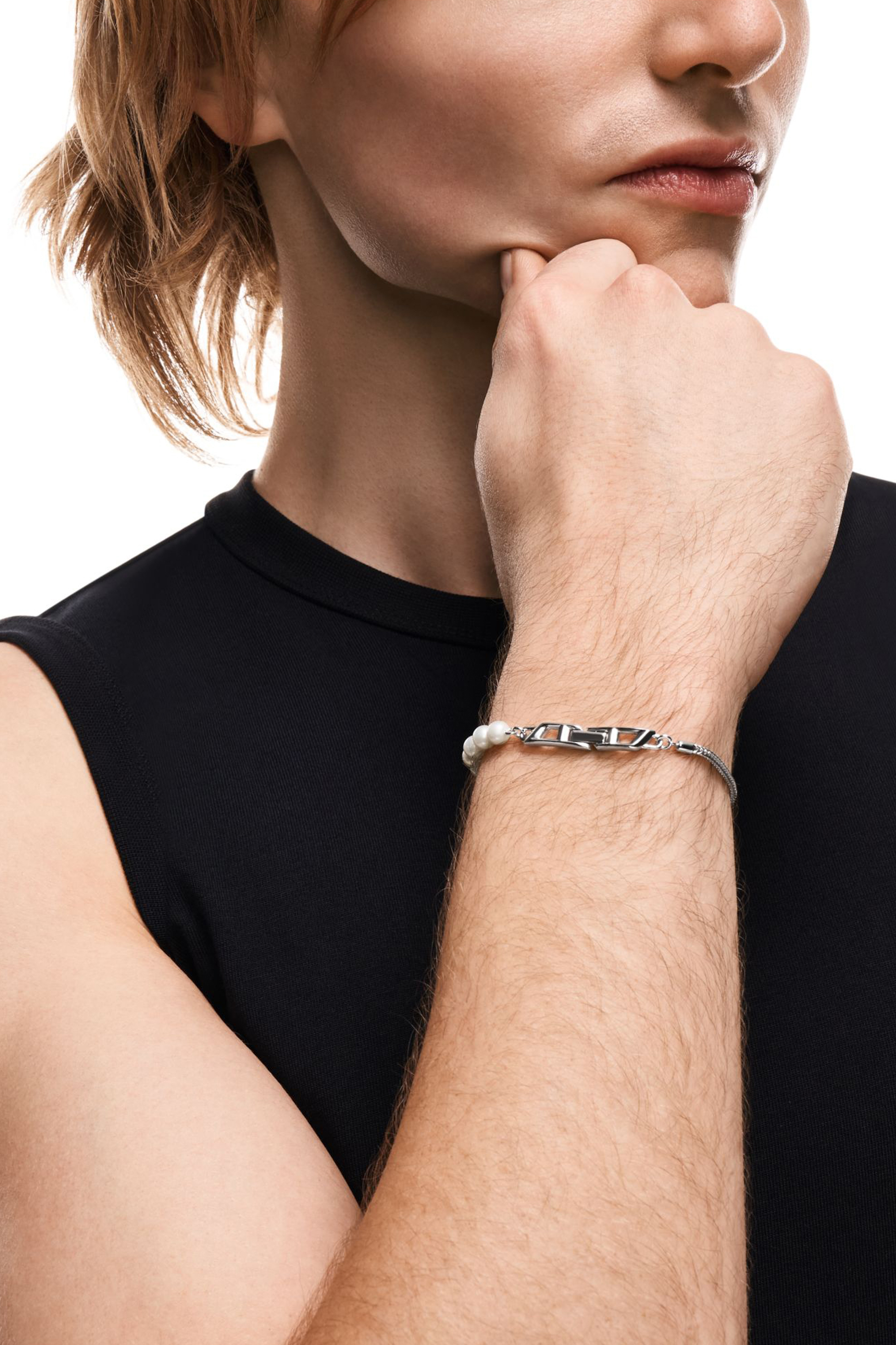 Diesel - DL1368040 STERLING SILVER JEWEL, Unisex's Sterling silver chain and pearl bracelet in Silver - 4