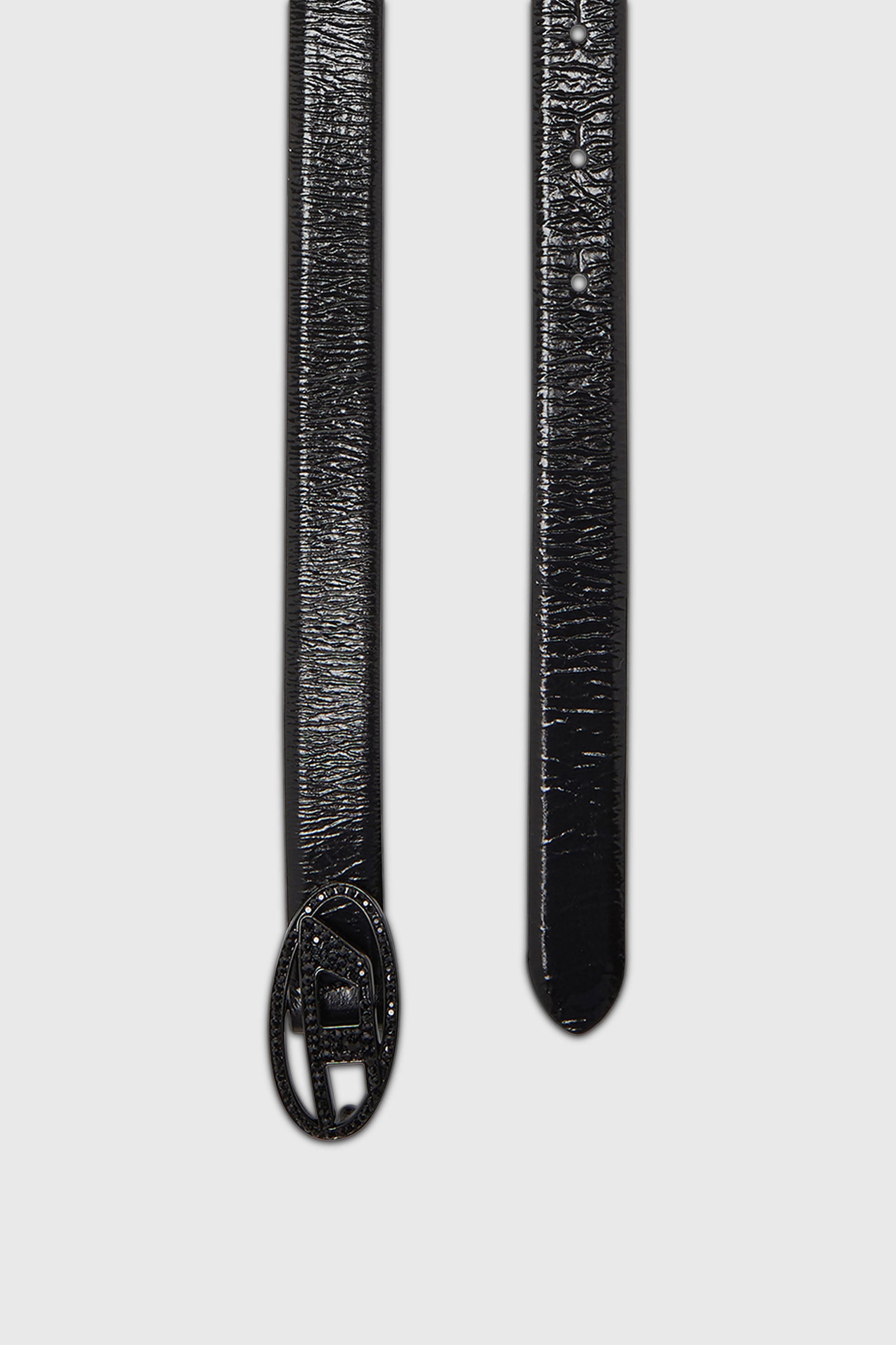 Diesel - B-1DR STRASS 20, Woman's 2 cm leather belt with crystal buckle in Black - 2