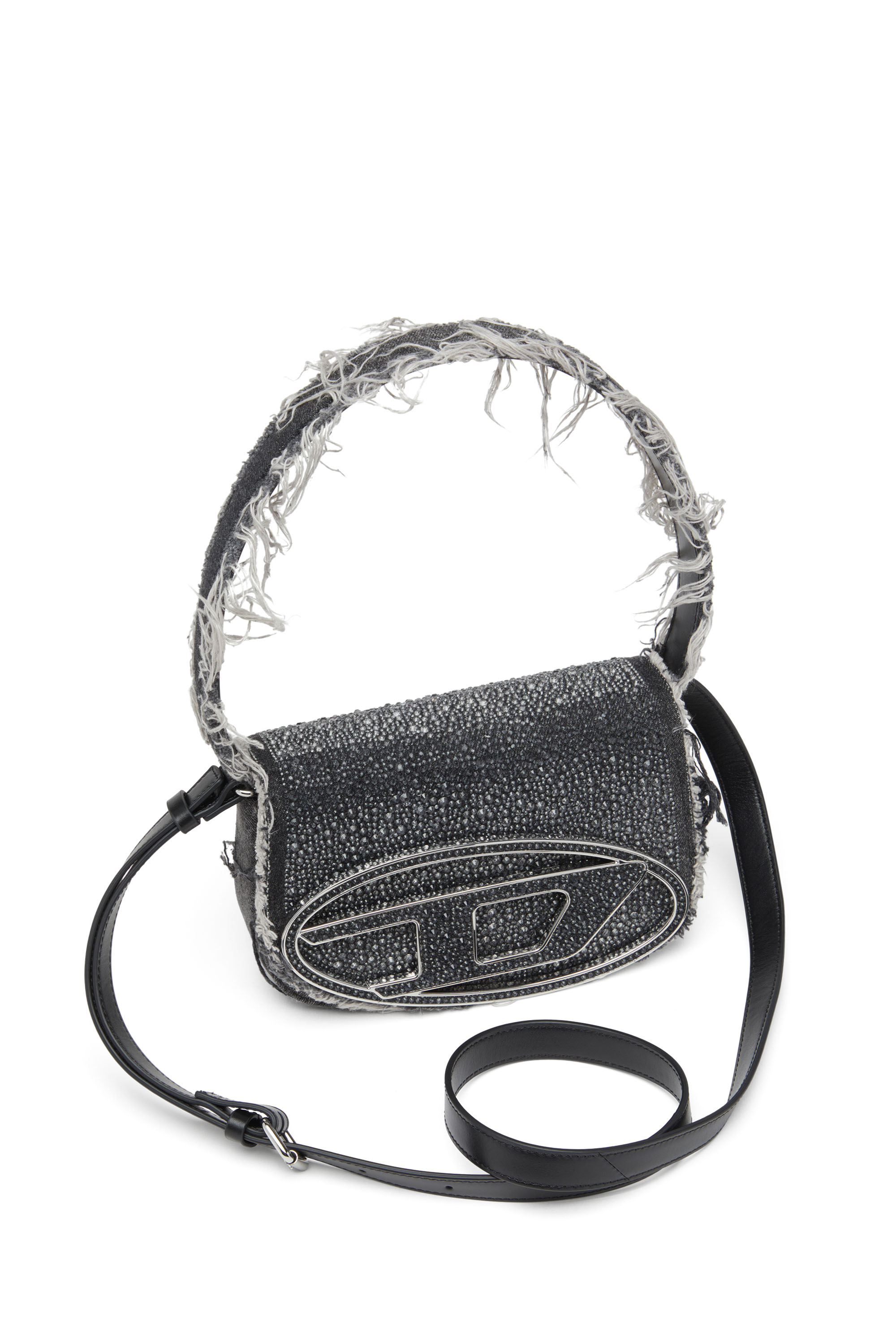 Diesel - 1DR, Woman's 1DR-Iconic shoulder bag in denim and crystals in Black - 6