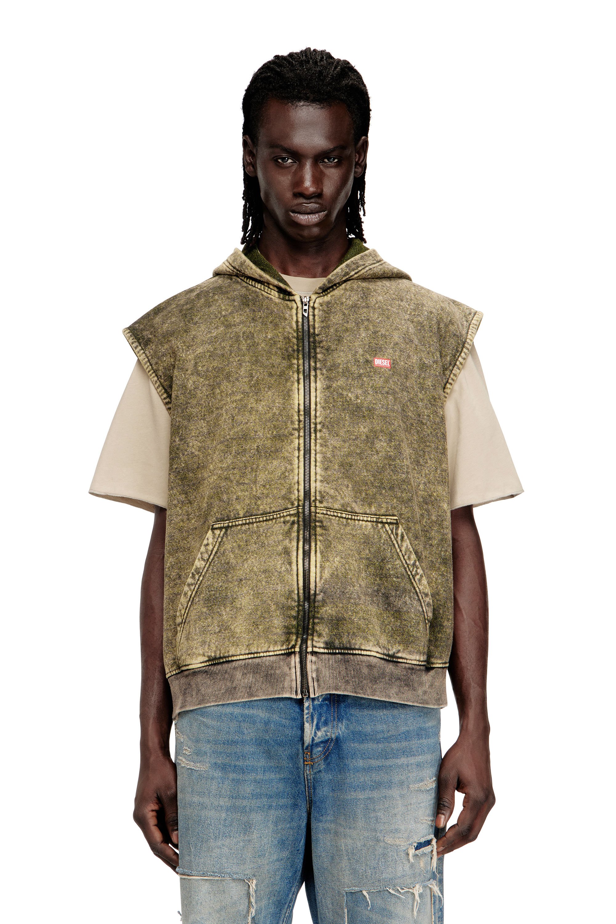 Diesel - S-BOXT-SL-ZIP, Man's Hoodie with acid wash and Diesel logo in null - 1