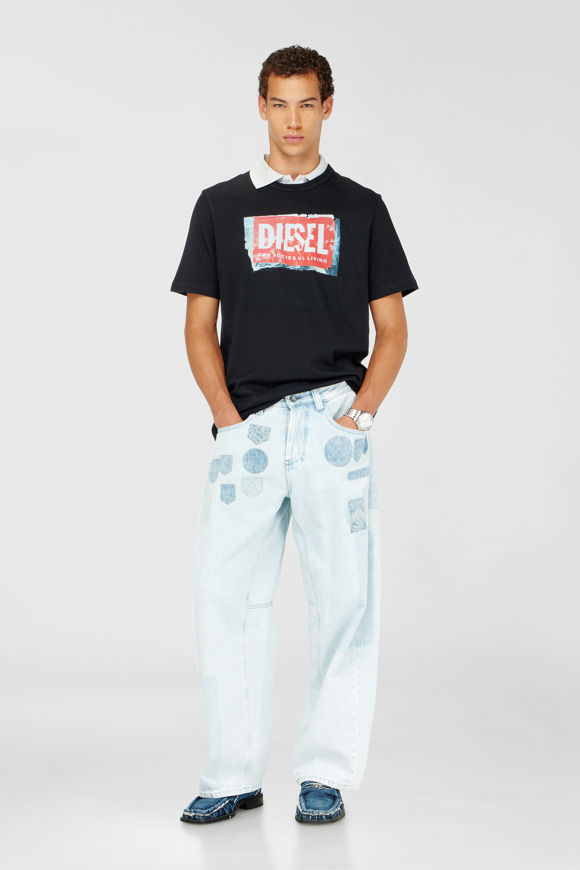 Diesel - T-ADJUST-Q6, Man's T-shirt with crumpled-effect logo in Black - 1
