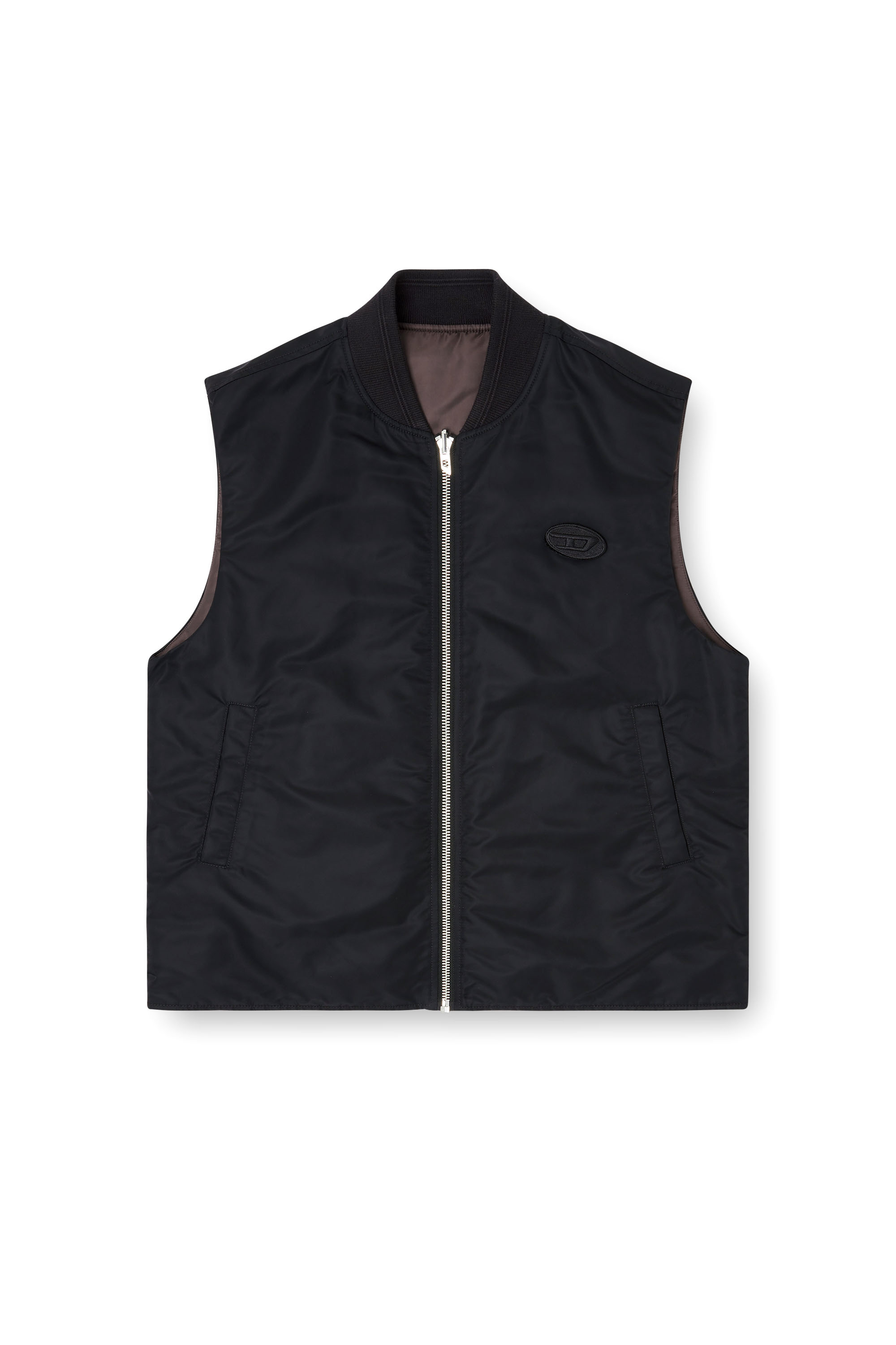 Diesel - W-TYPE-D1-SL, Man's Padded satin vest with Oval D embroidery in Black - 3