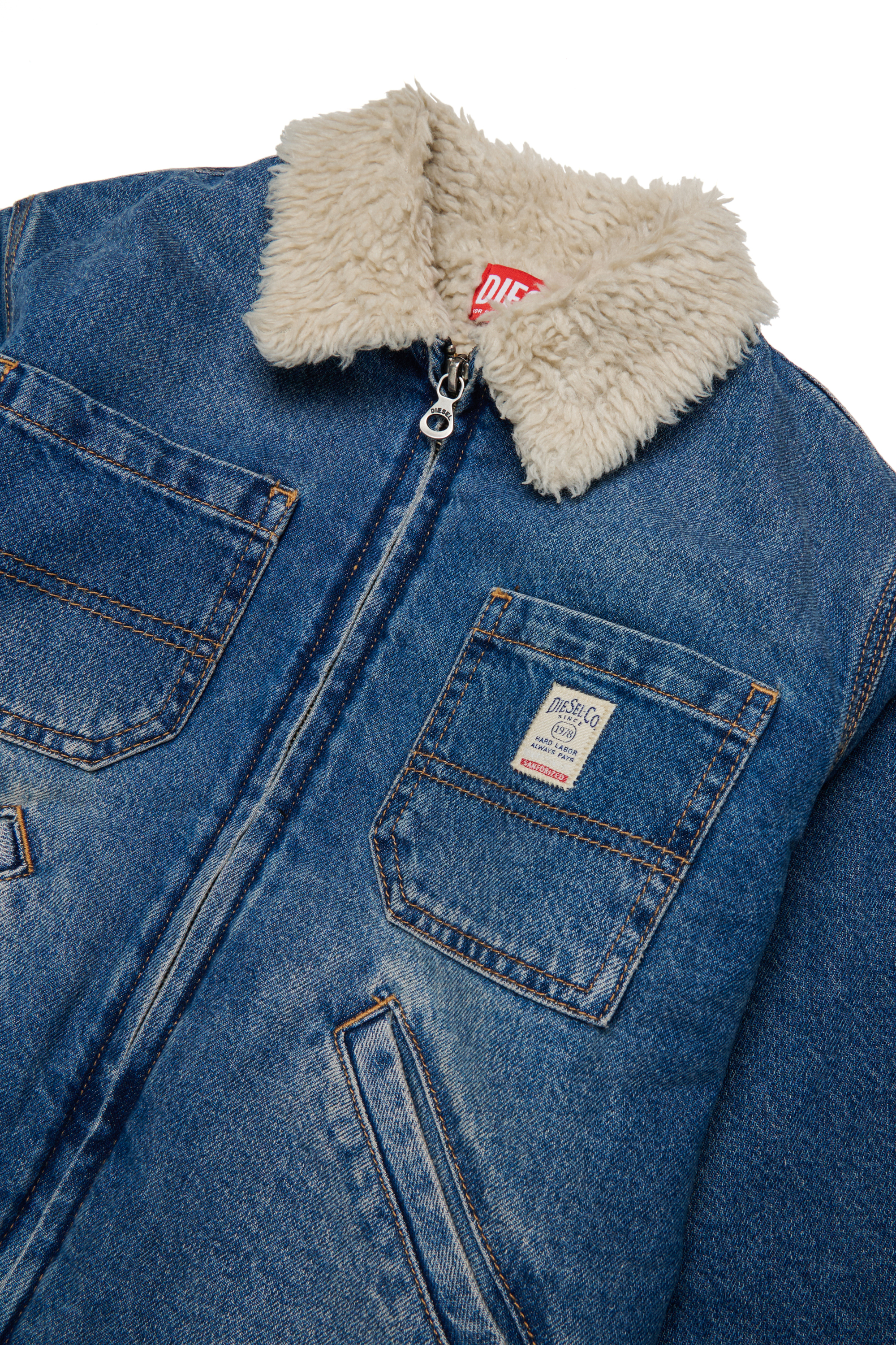 Diesel - JOMOX-FUR, Man's Denim jacket with teddy fleece collar in Medium blue - 3