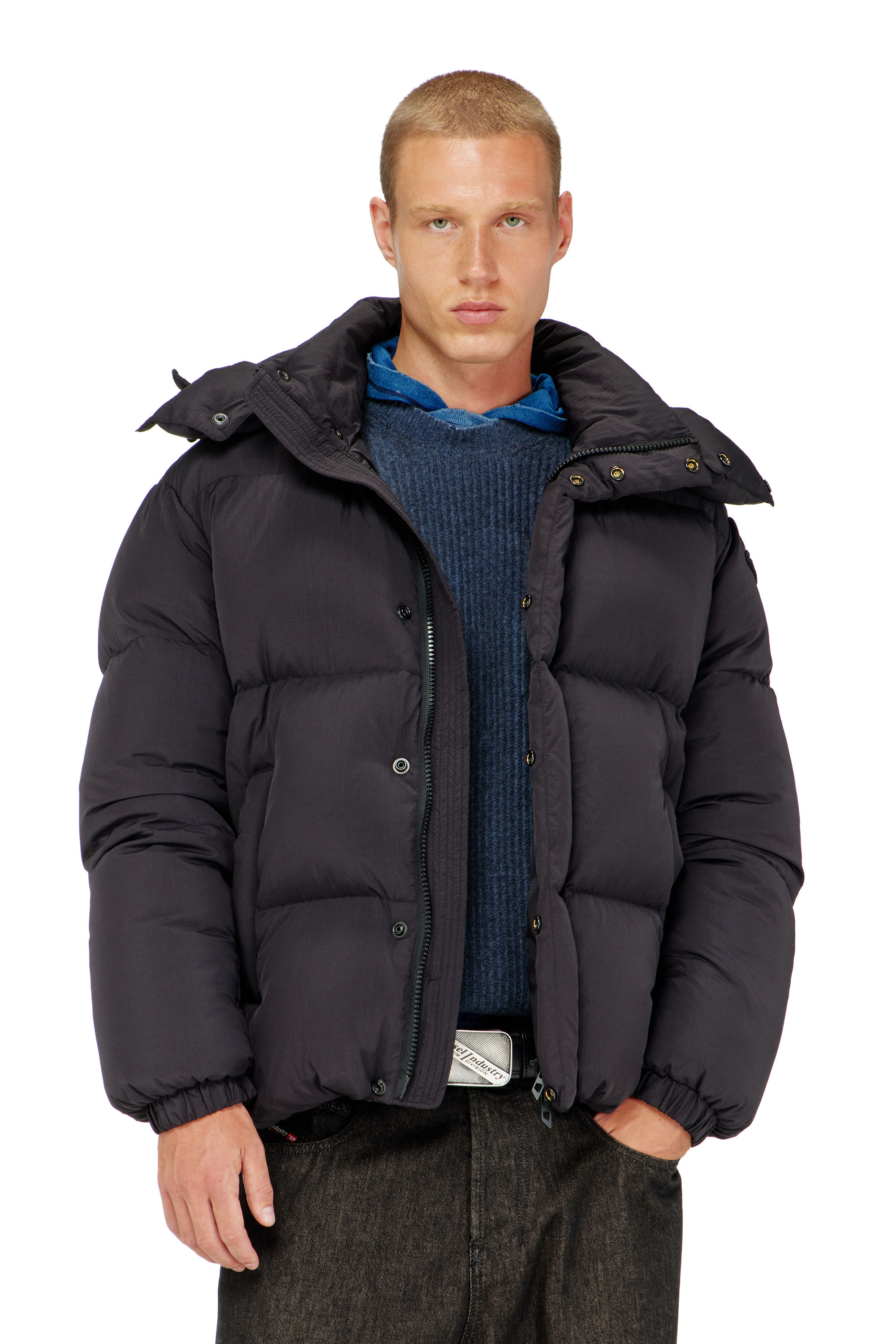 Diesel - W-ROLFYS-WRD, Man's Quilted down jacket in ViralOff&reg; Taslan in Dark grey - 1