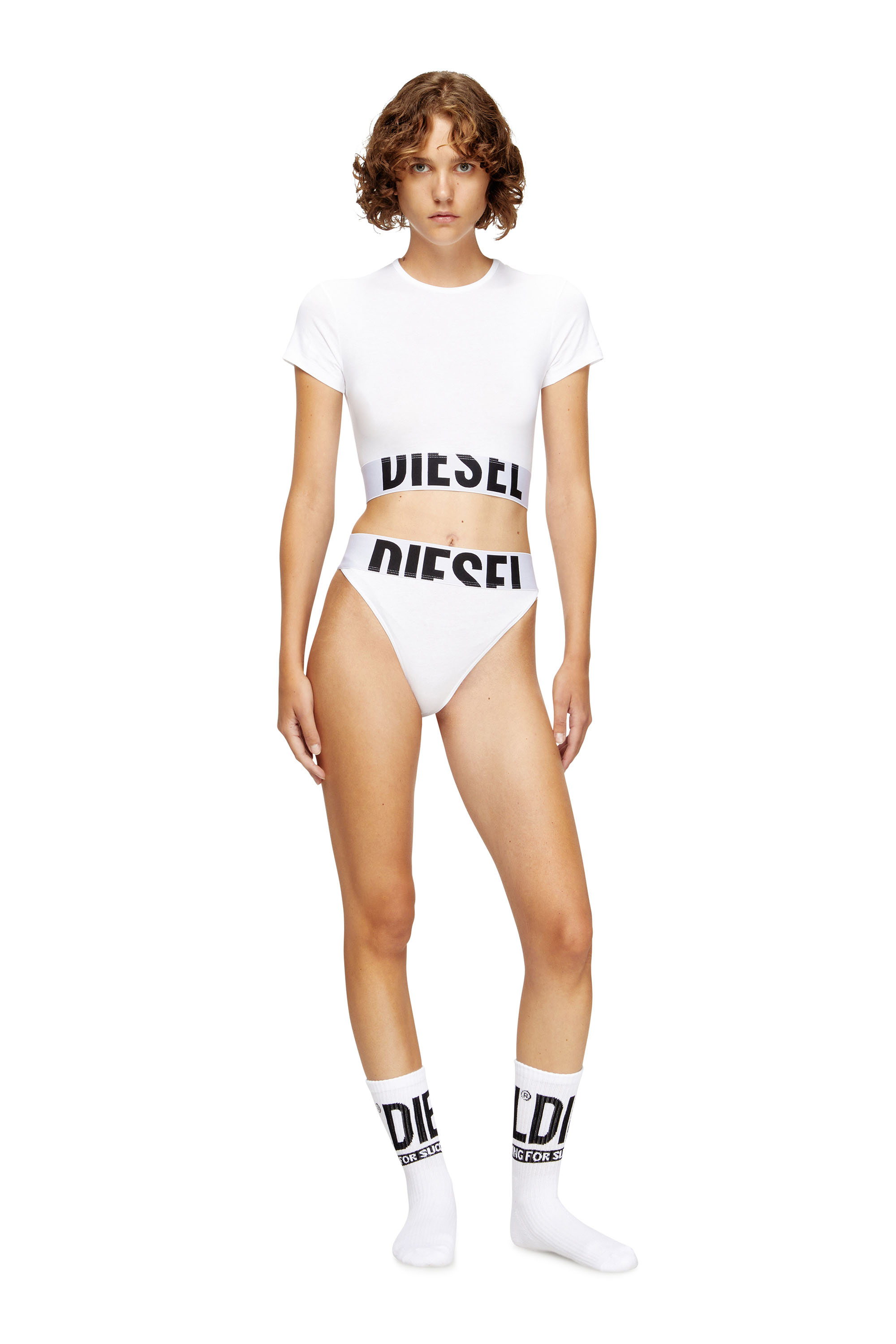 Diesel - UFTEE-SPORT-CROPPED-T-SHIRT, Woman's Sporty cropped top with logo band in White - 3
