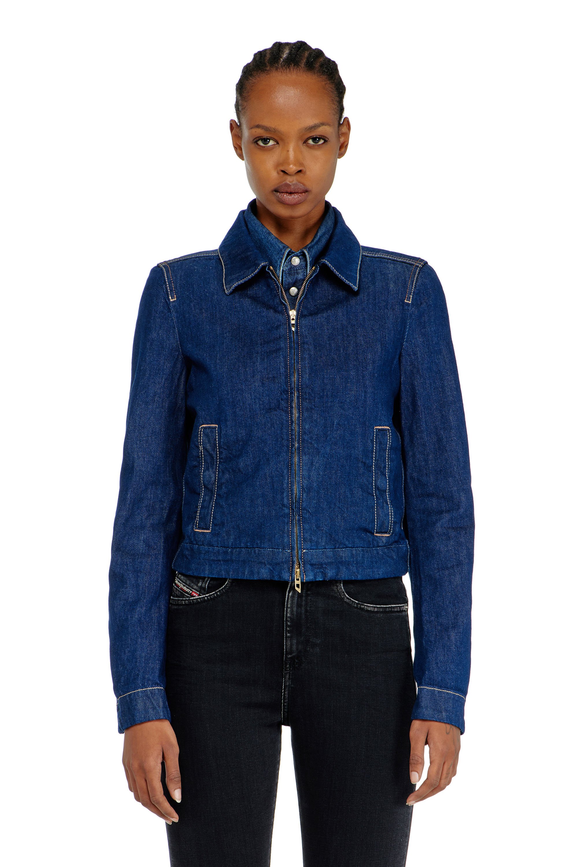 Diesel - DE-CORB, Woman's Coach jacket in rinse denim in Dark Blue - 1