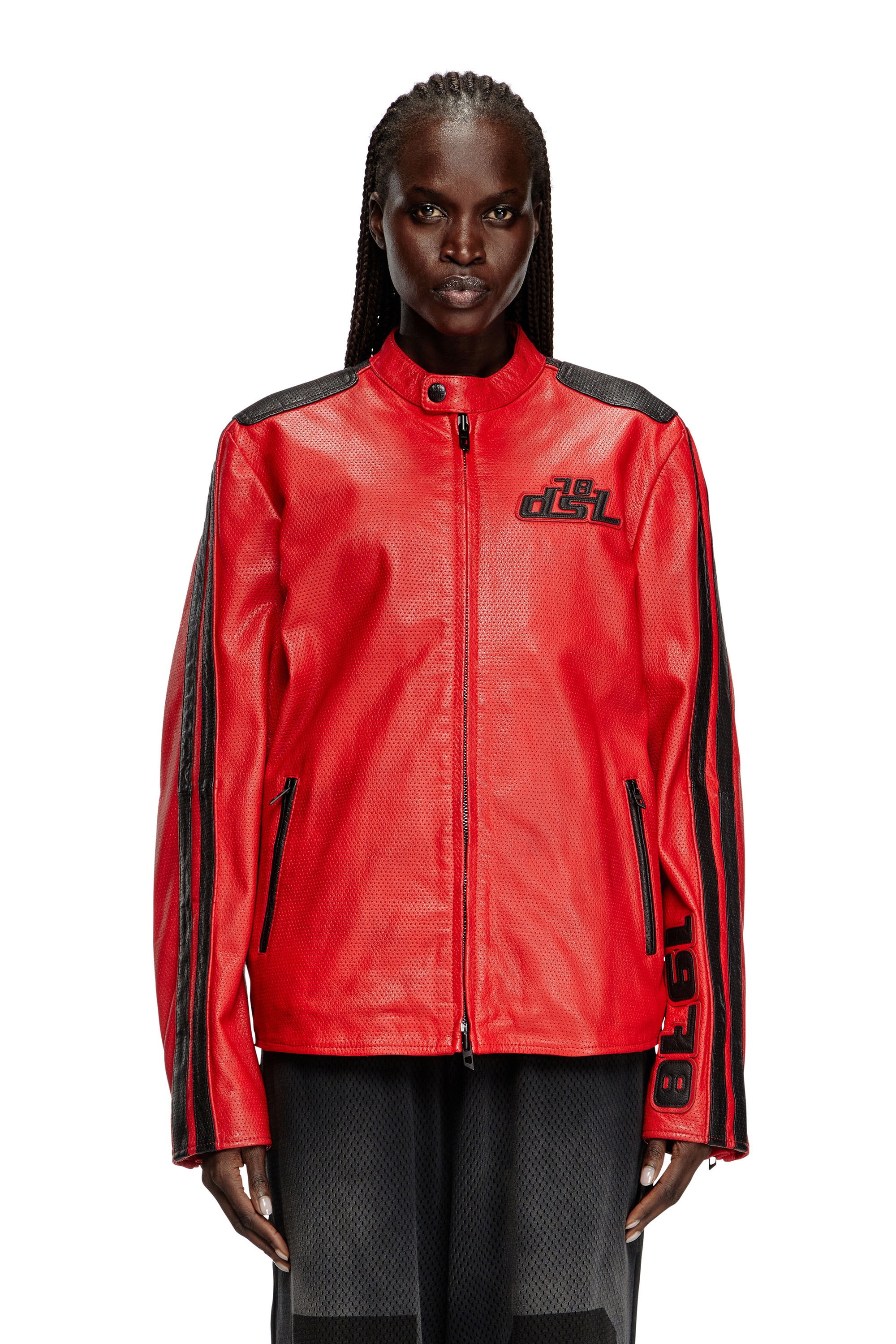 Diesel - L-POP, Unisex's Biker jacket in perforated leather in Red - 6