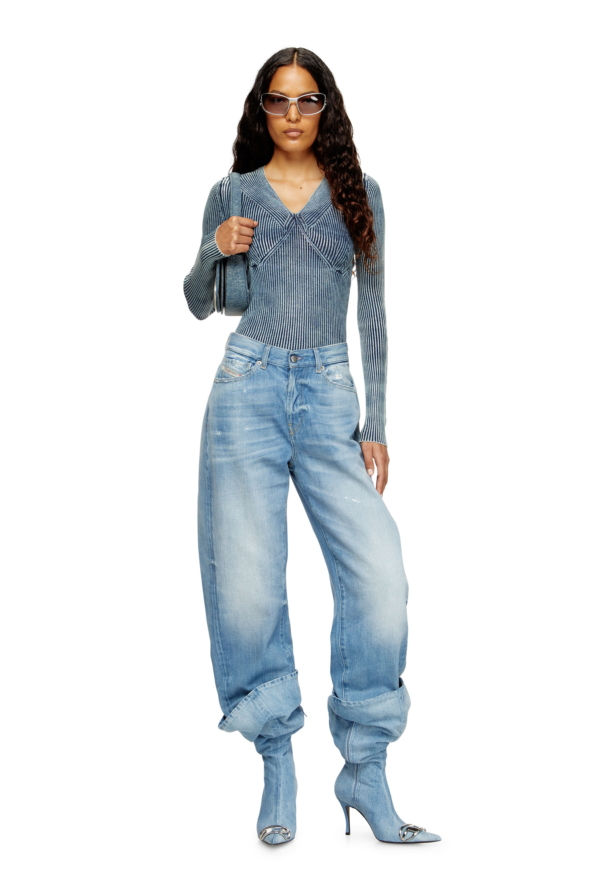 Diesel - M-MILMO, Woman's Denim-yarn jumper with shiny effect in Blue - 2