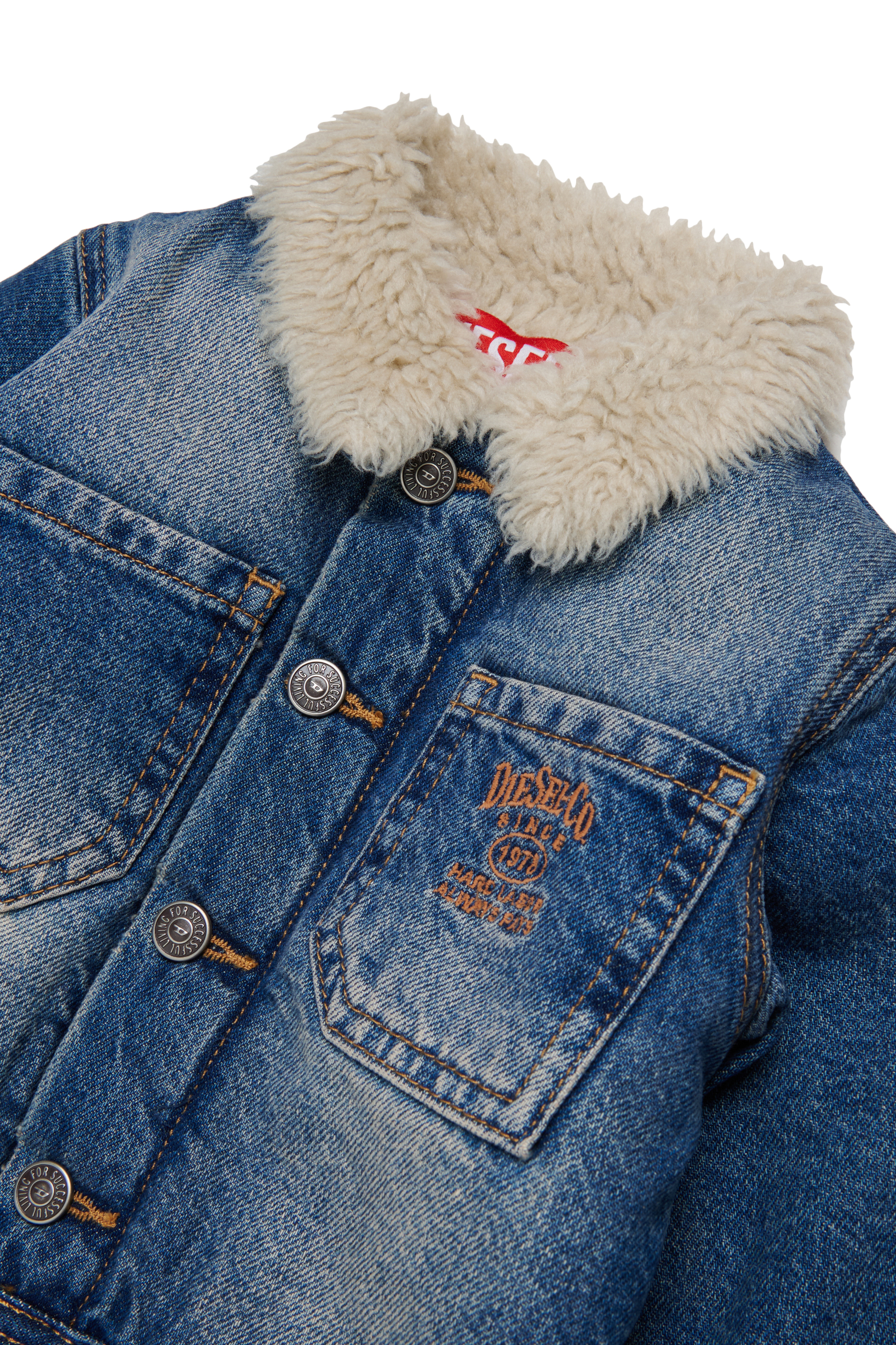Diesel - JOMYB-FUR, Unisex's Denim jacket with soft pile collar in Medium blue - 3