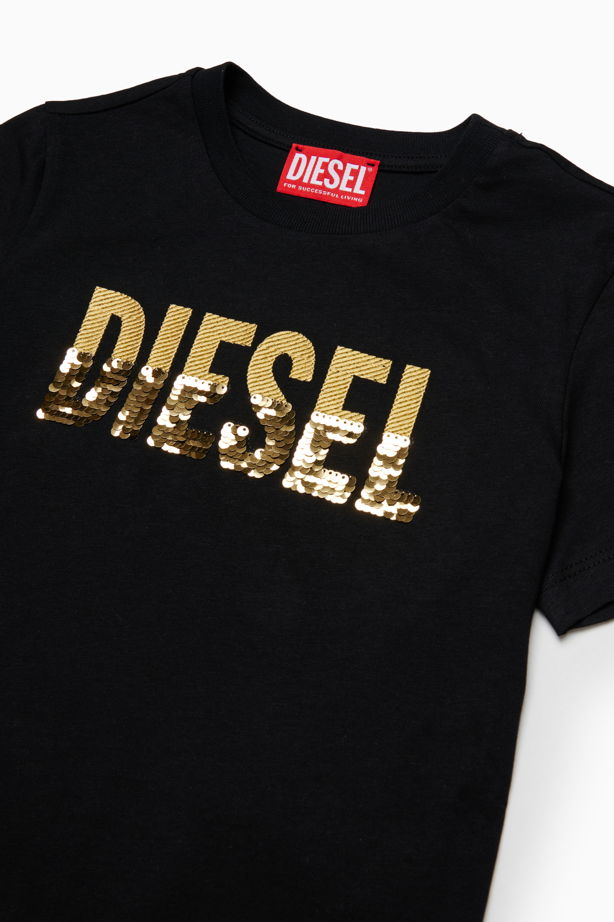 Diesel - TPALLY, Woman's Cotton T-shirt with sequin logo in Black - 3