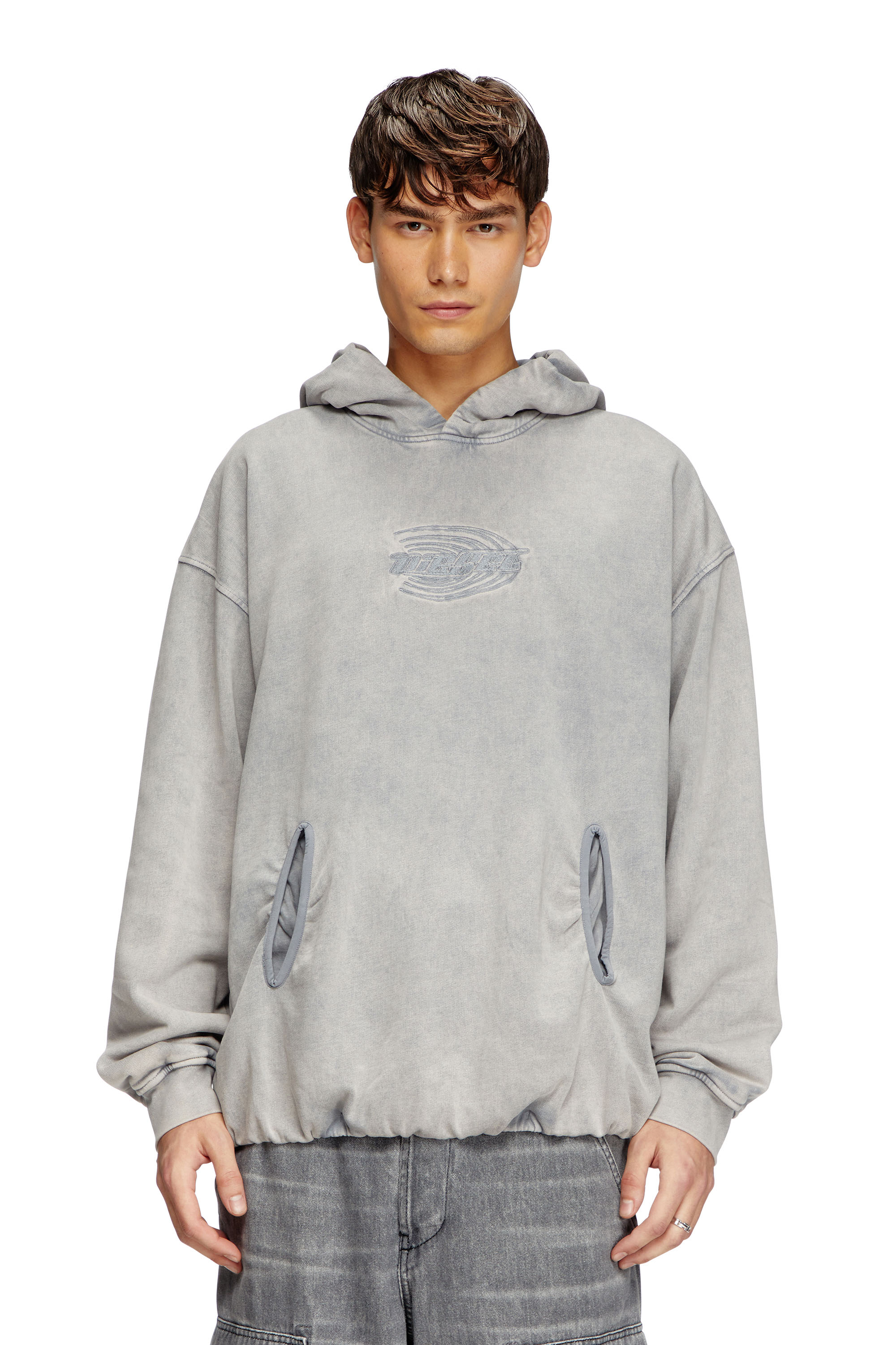 Diesel - S-BOXSTIC-HOOD, Unisex's Gathered acid-wash hoodie in Light Blue - 1