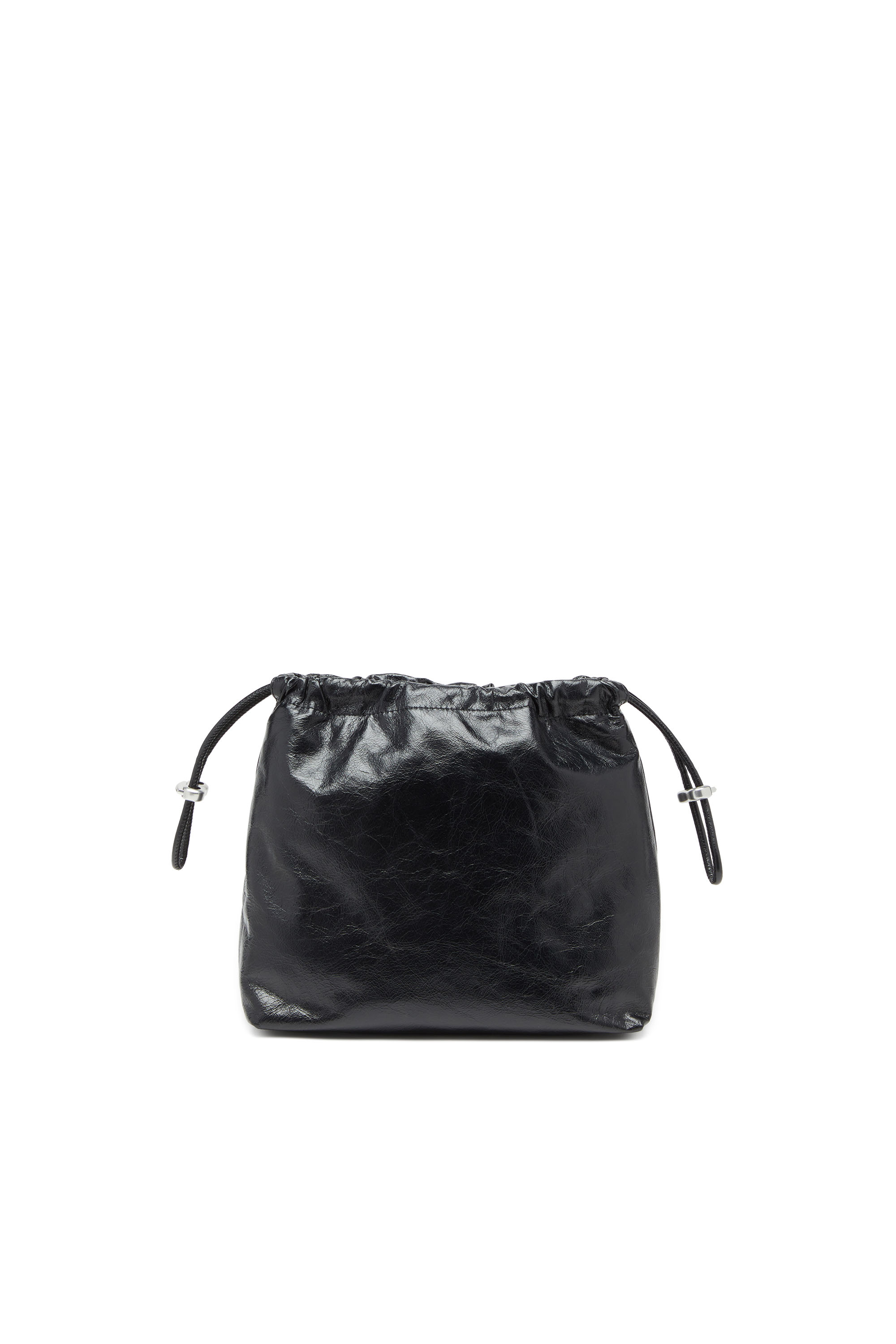 Diesel - SCRUNCH-D BUCKET, Woman's Bucket bag in shiny wrinkled leather in Black - 2