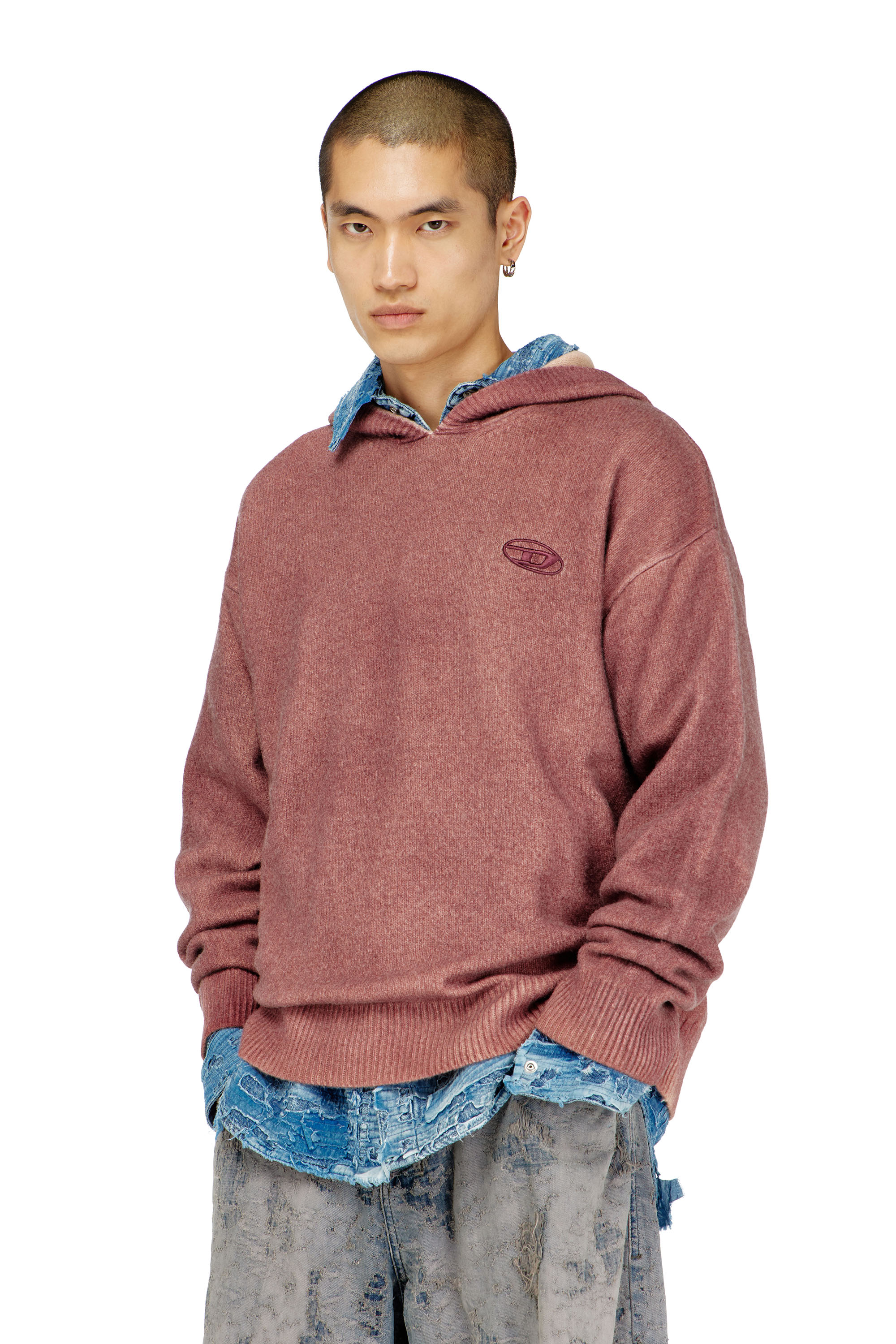 Diesel - K-PICKLED, Man's Double-dyed hoodie in wool-blend knit in null - 3