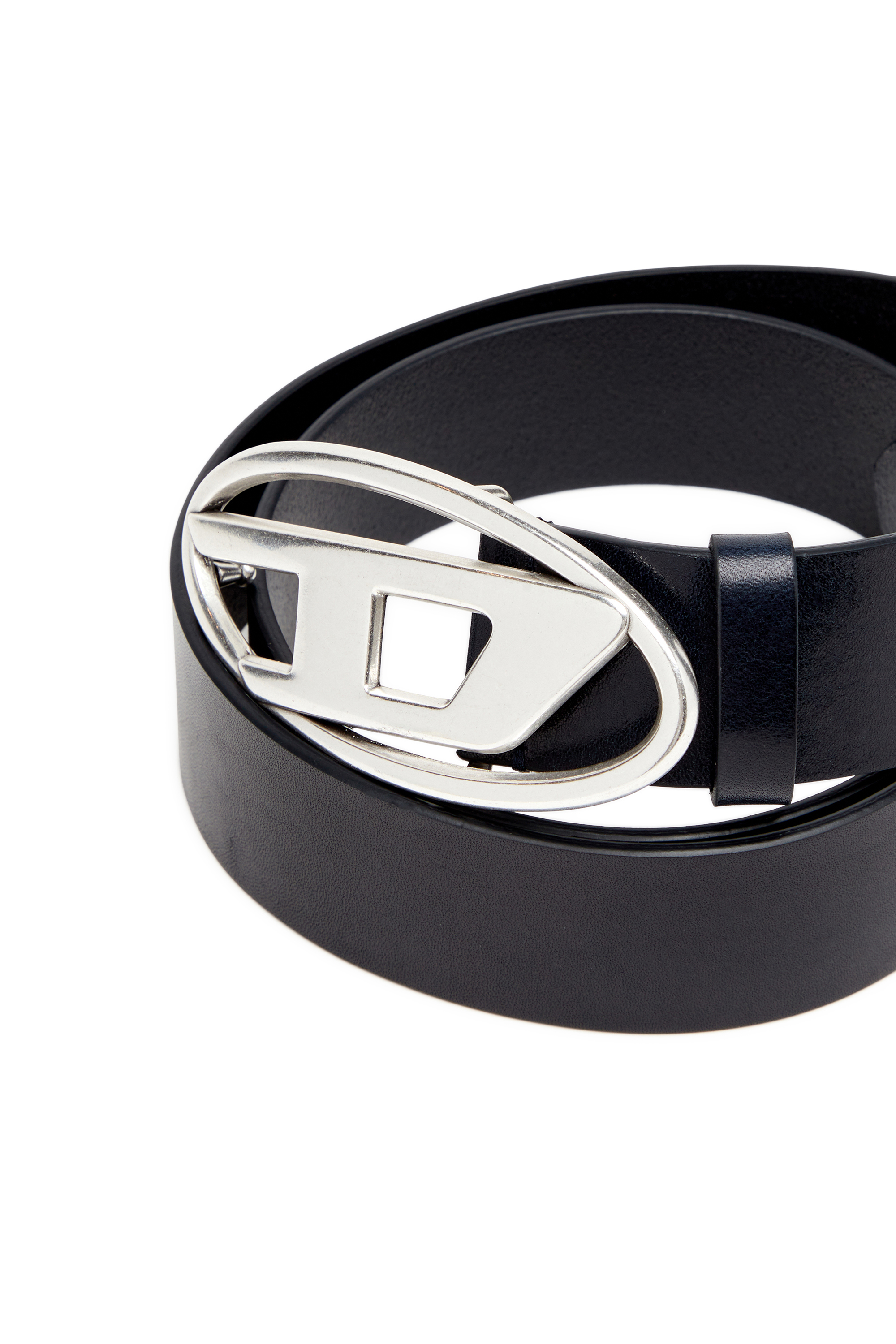 Diesel - B-1DR, Man's Leather belt with D buckle in Dark Blue - 3