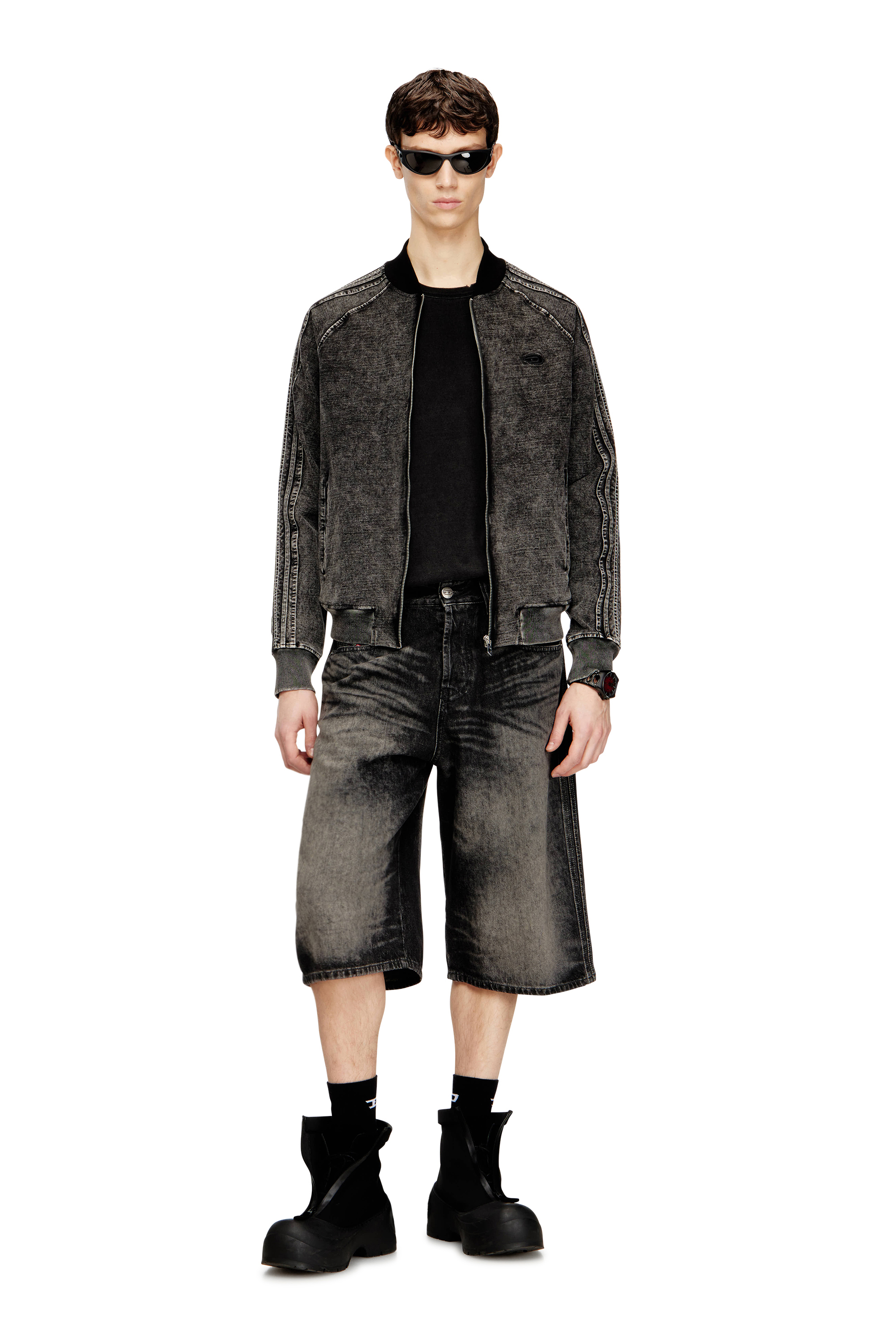 Diesel - D-ENIM-M-SHORT-S, Unisex's Long bermuda shorts in treated cotton-hemp denim in Black - 3