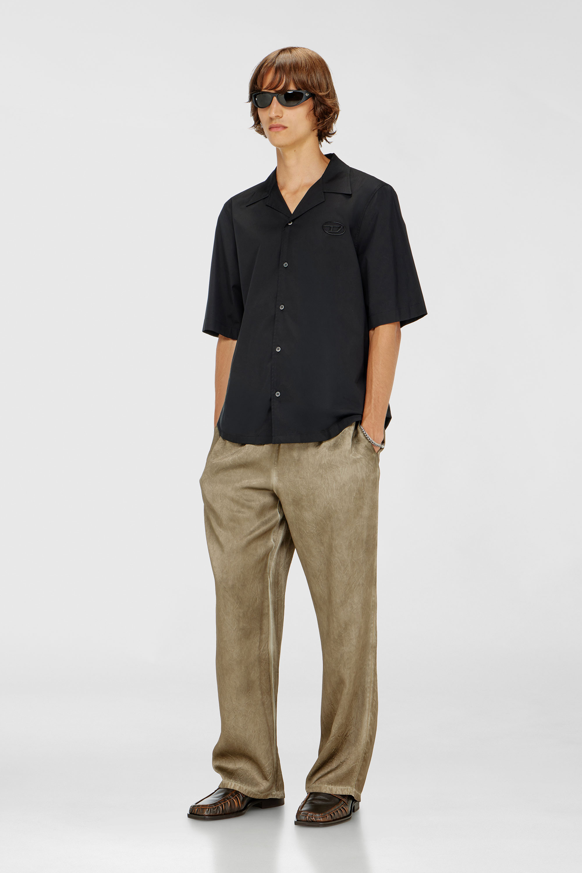 Stretch poplin shirt with Oval D embroidery