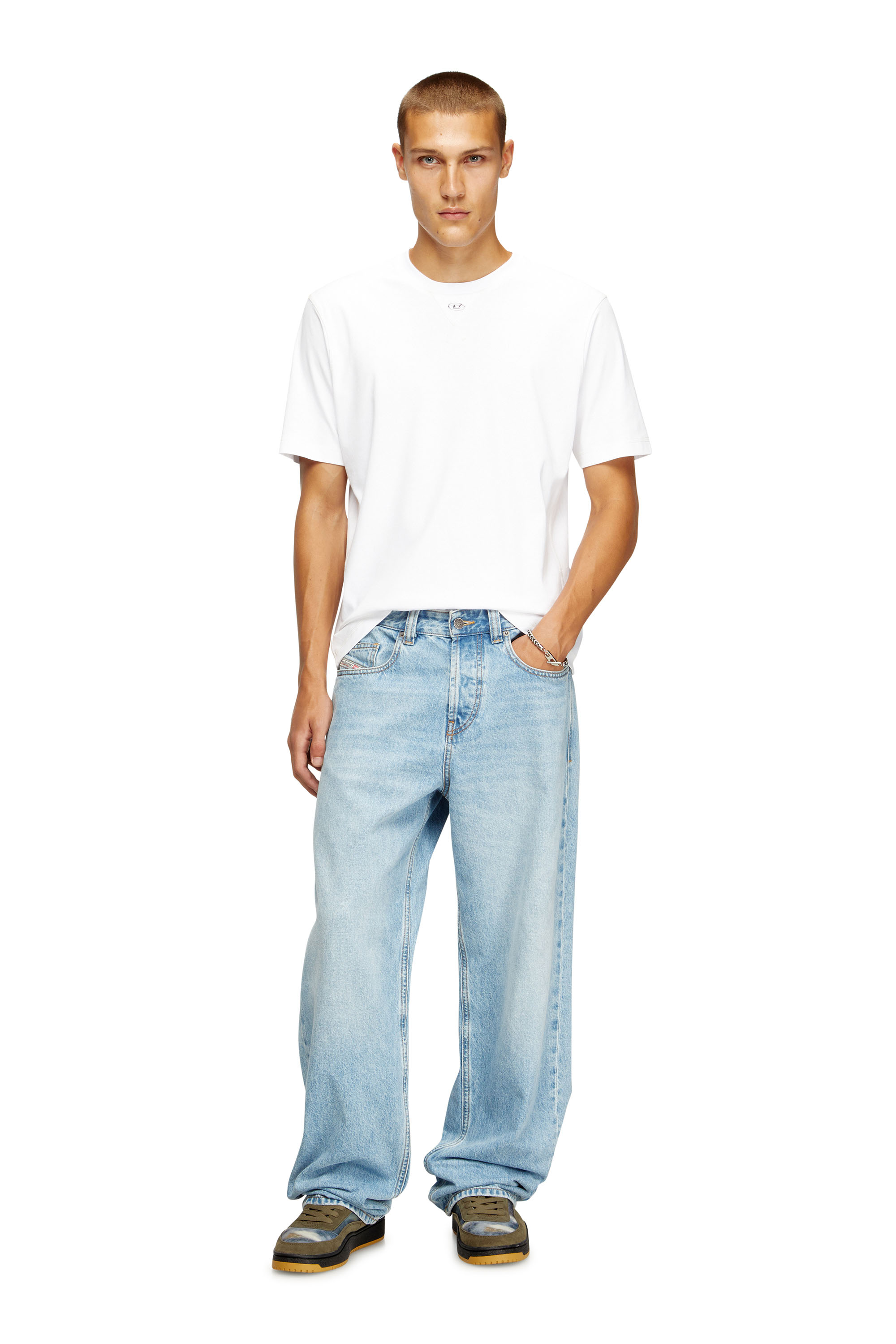 Diesel - T-MADJUST-TR, Man's Regular T-shirt with crew neck and Oval D in White - 1