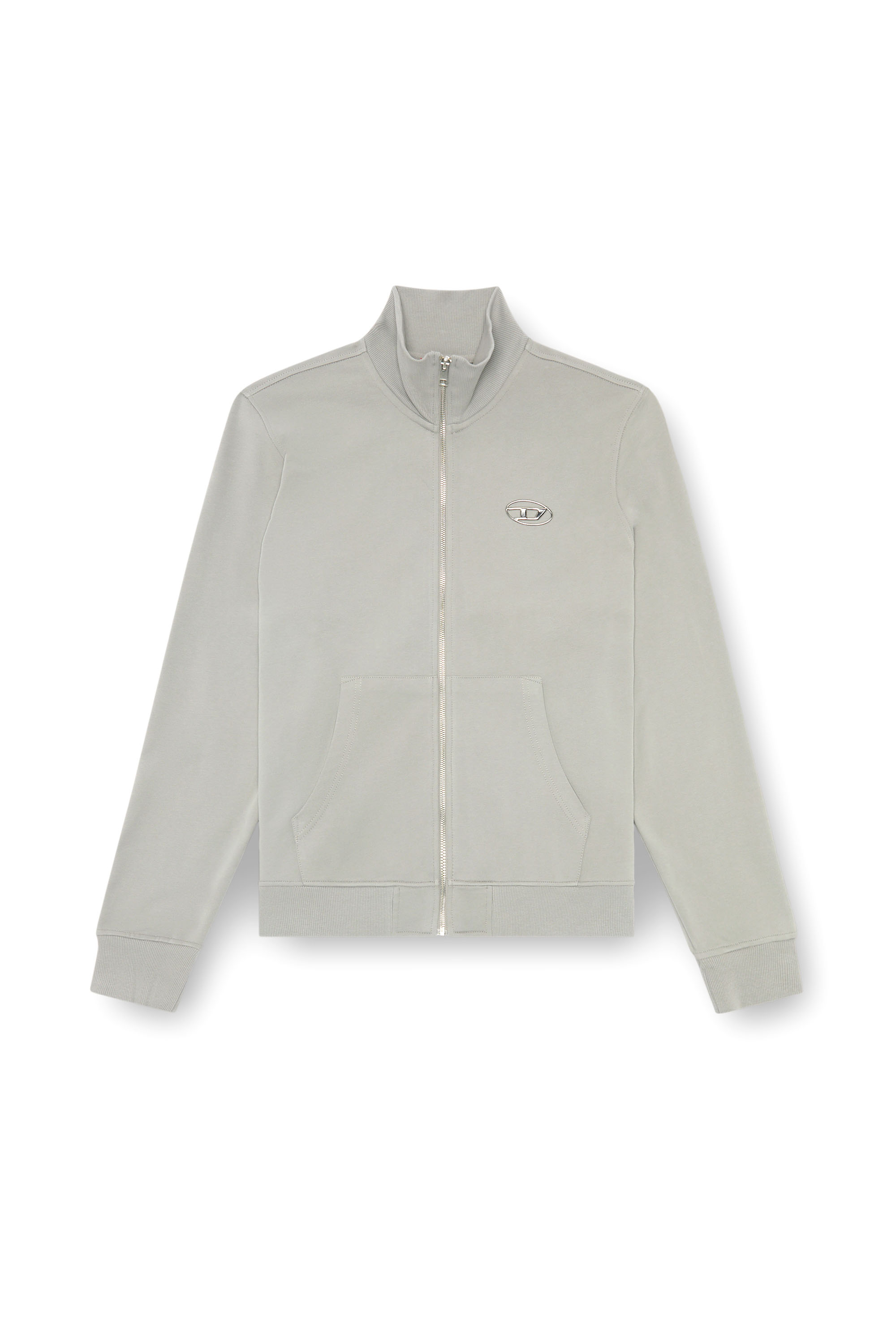Diesel - S-GINNI-ZIP-OD, Man's Zip-up sweatshirt with metallic logo in Light Grey - 2