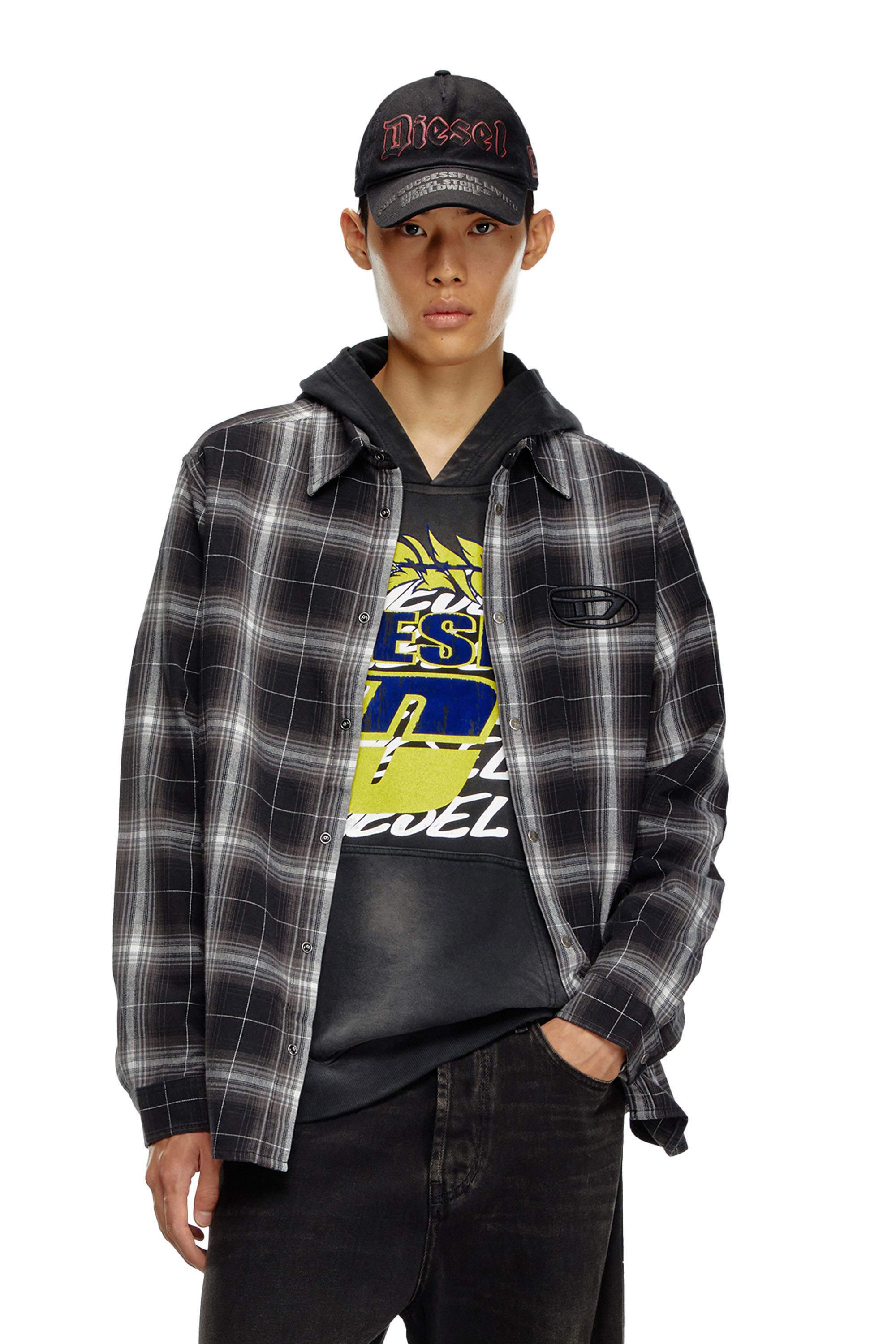 Diesel - S-SIMPLY-A, Man Check flannel shirt in Black - Image 1