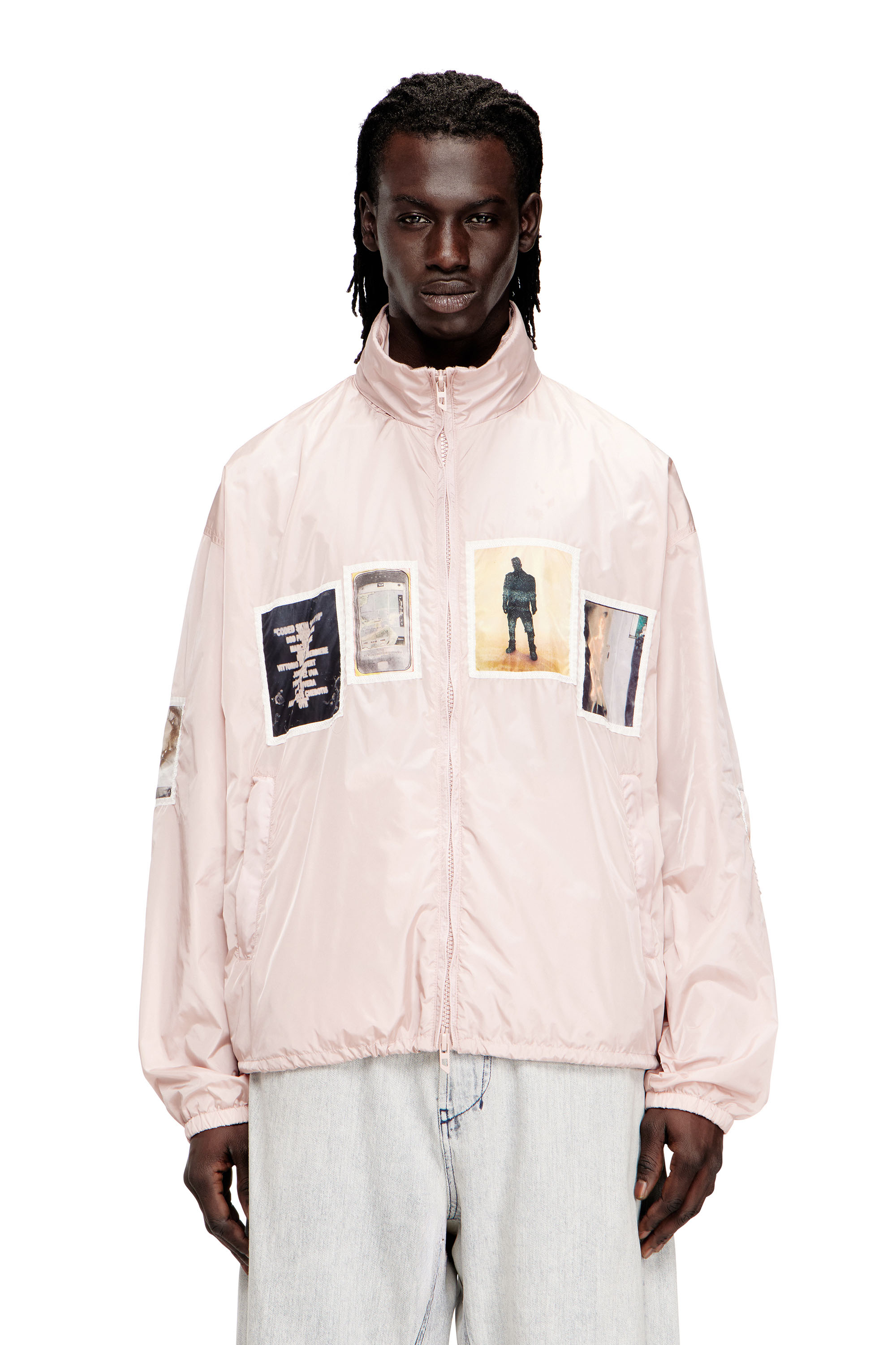 Diesel - J-CLAUS-A-GSBR, Man's Windbreaker with graphic patches in Pink - 1